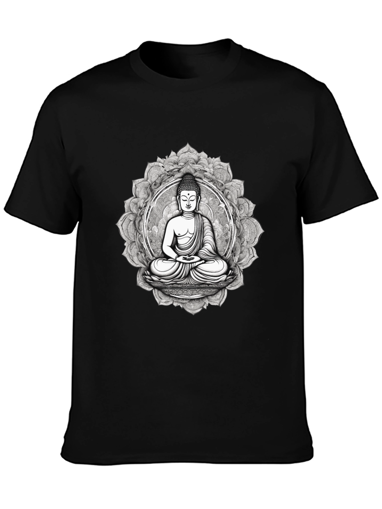 Black Buddha Mandala Graphic Tee - Black Cotton Blend view 3