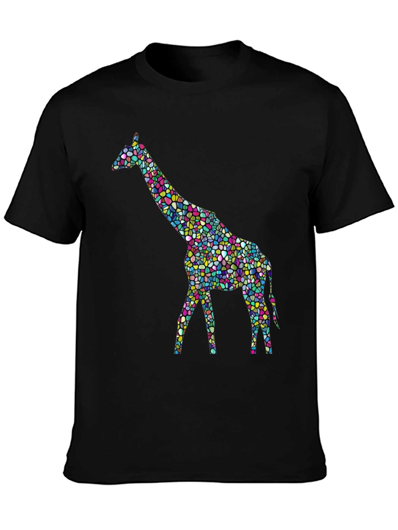Black Mosaic Giraffe Graphic Tee - Stylish Black T-Shirt view 3