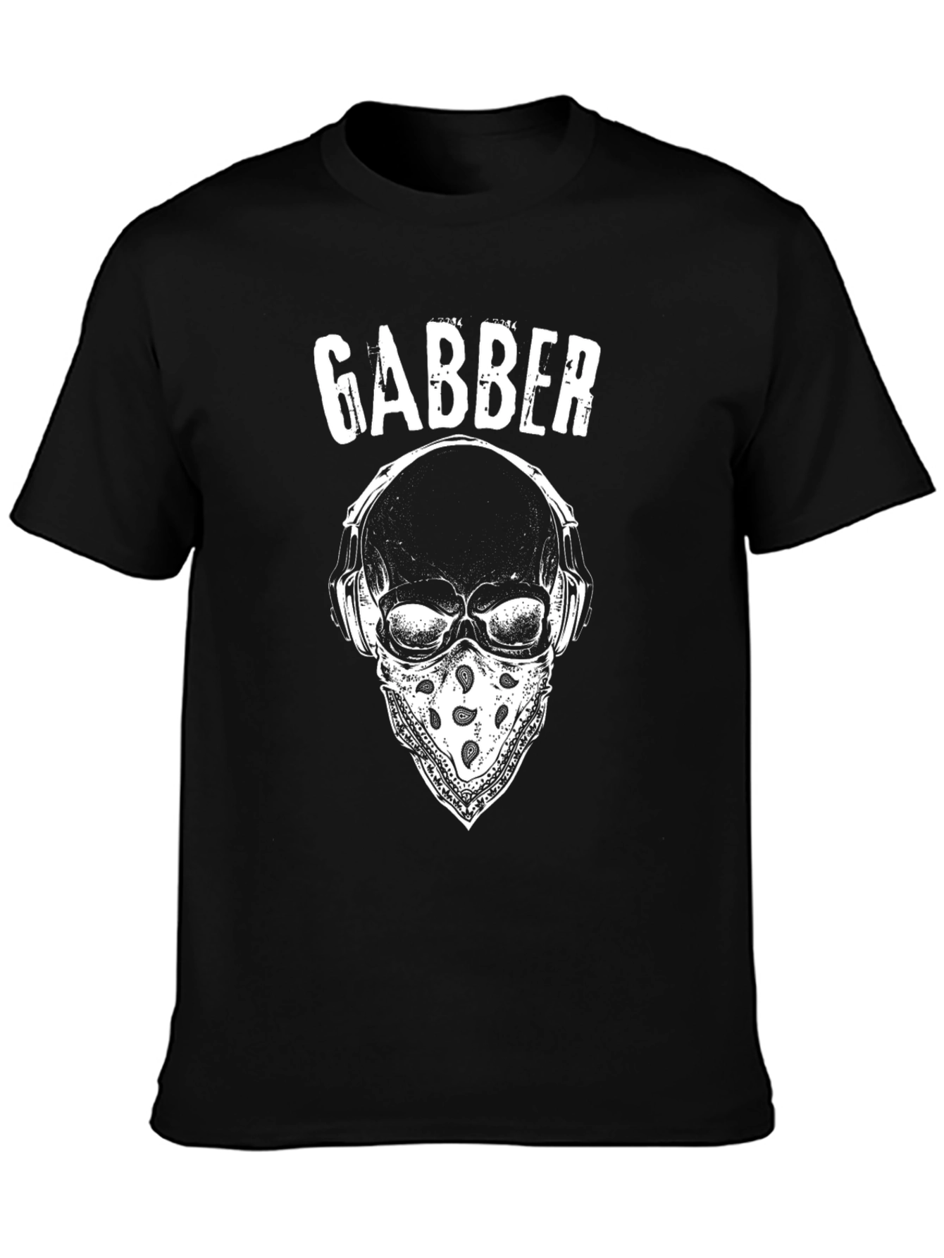 Black Gabber Skull Graphic T-Shirt - Black Cotton Tee view 3