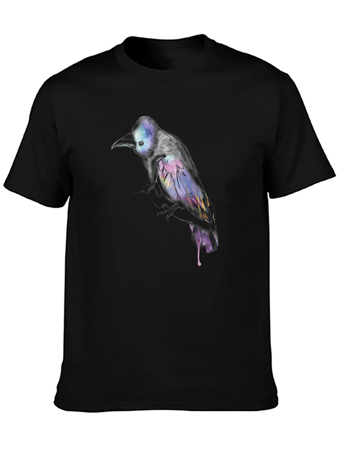 Black Abstract Bird Print Black T-Shirt view 3