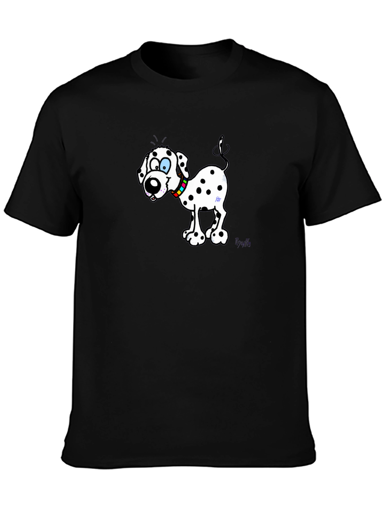 Black Dalmatian Cartoon Dog Black T-Shirt view 3