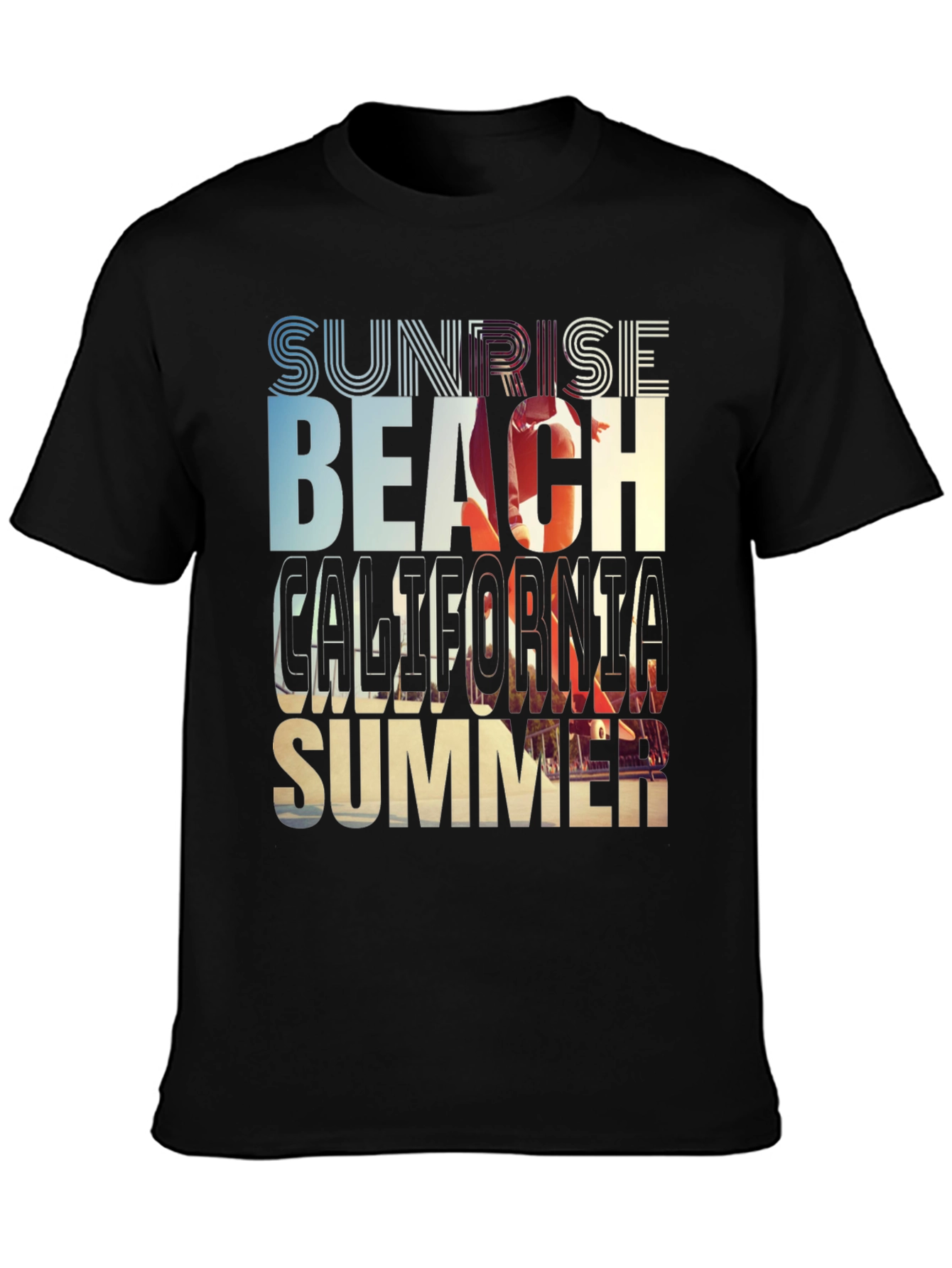 Black Sunset Beach California Summer Graphic T-Shirt view 3