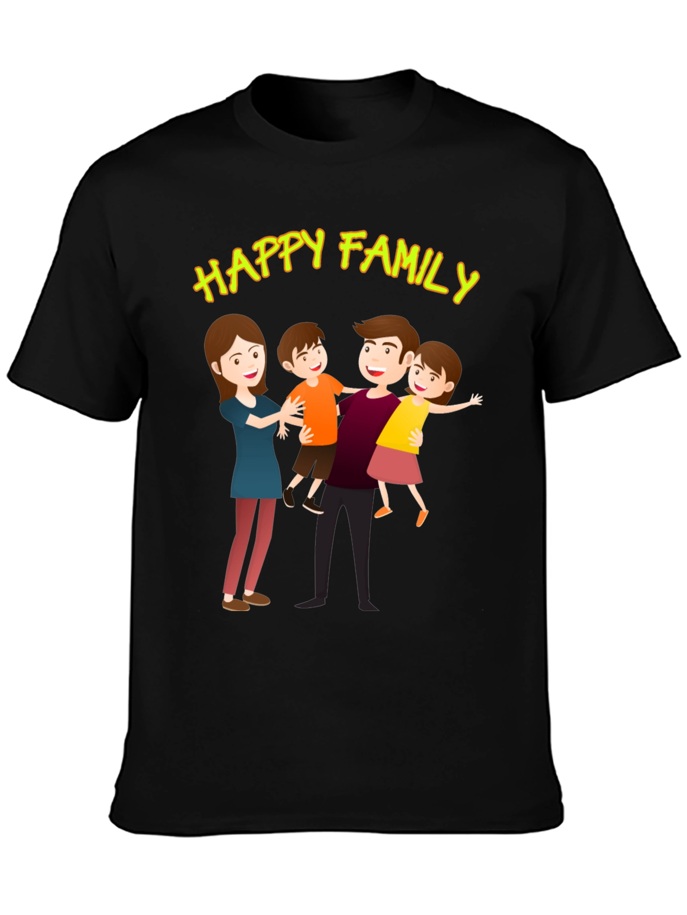 Black Happy Family Graphic Tee - Black Cotton Blend view 3