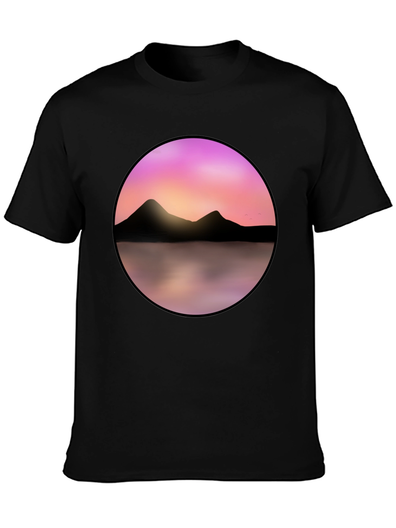 Black Sunset Mountain Lake Graphic Tee - Black view 3