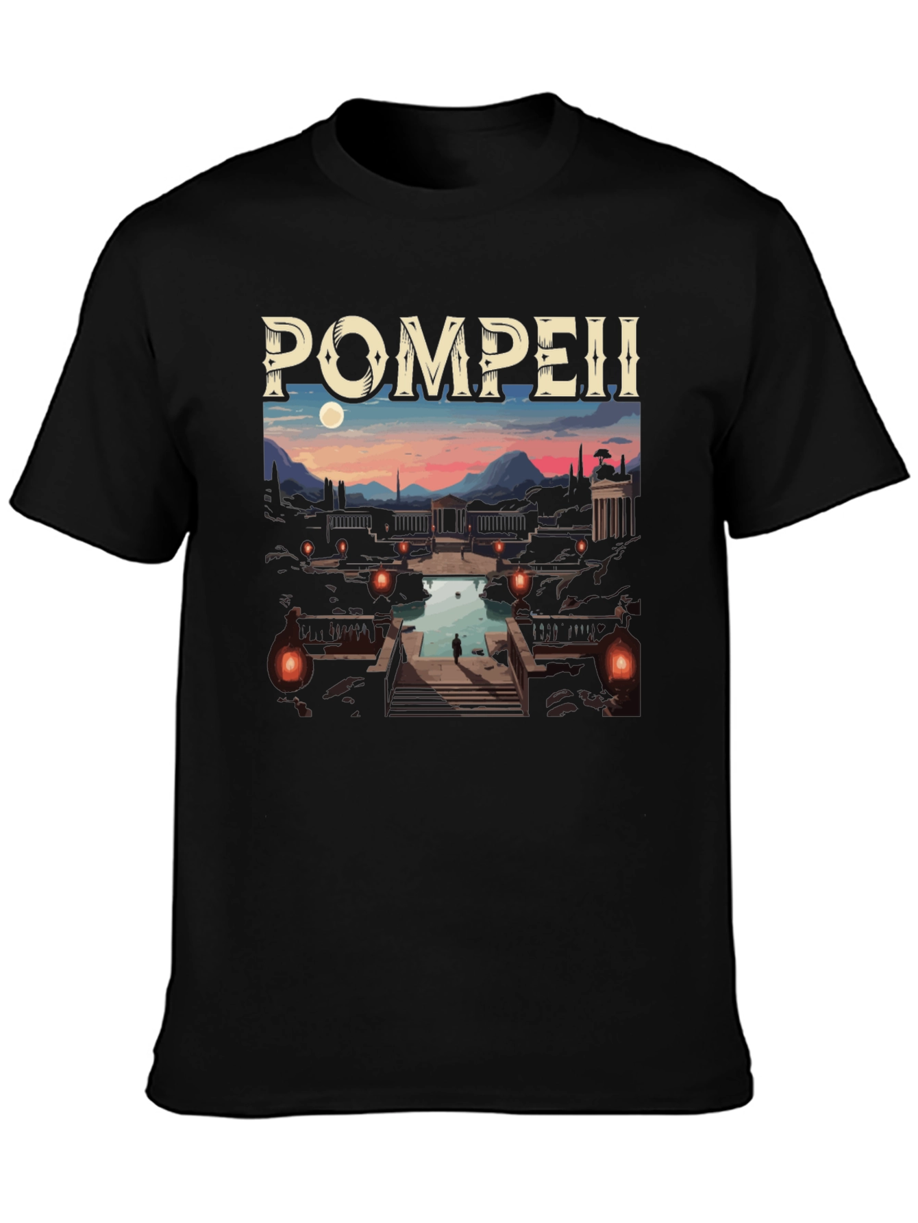 Black Pompeii Graphic Tee - Cityscape Black T-Shirt view 3