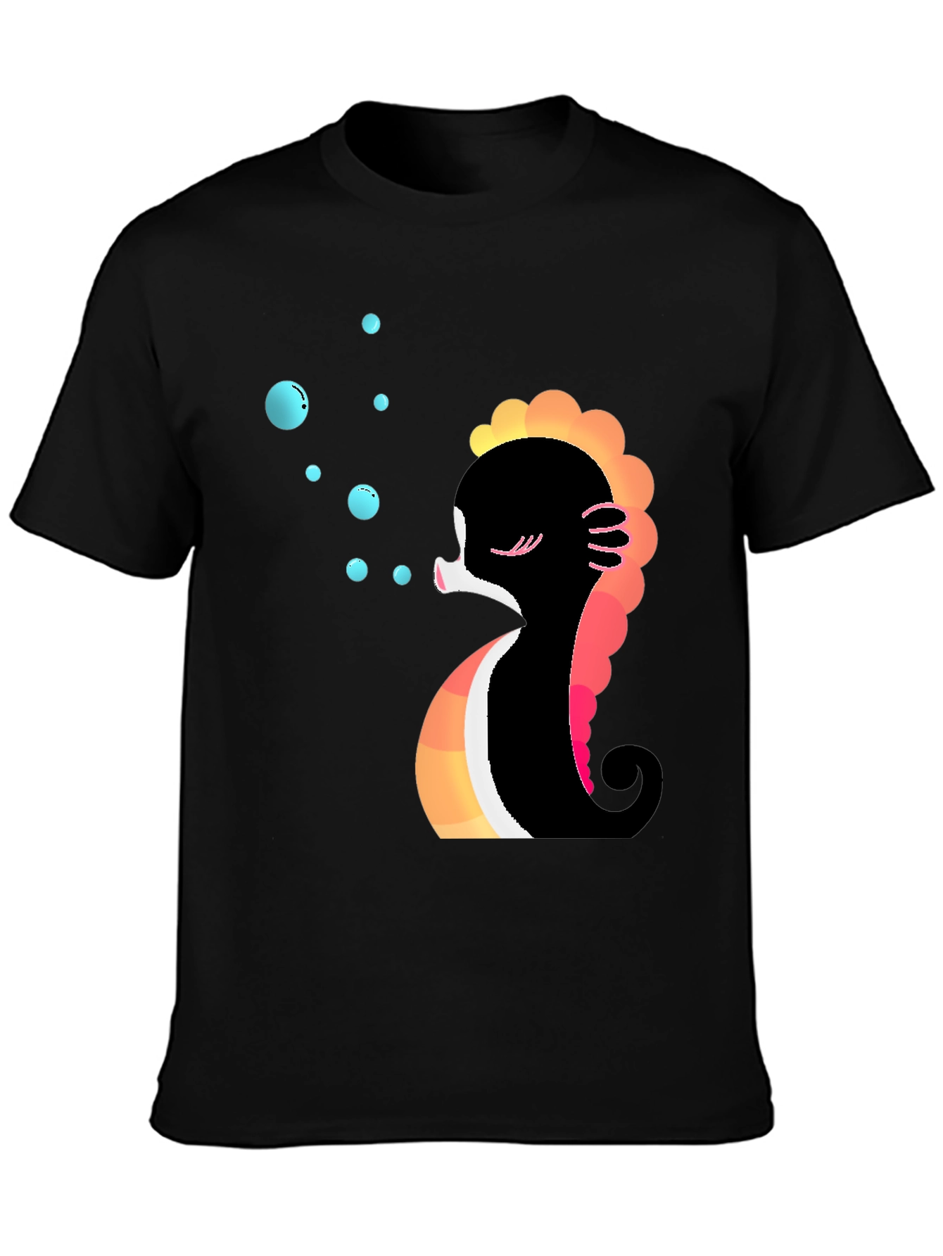 Black Cute Seahorse Bubbles Graphic Tee view 3