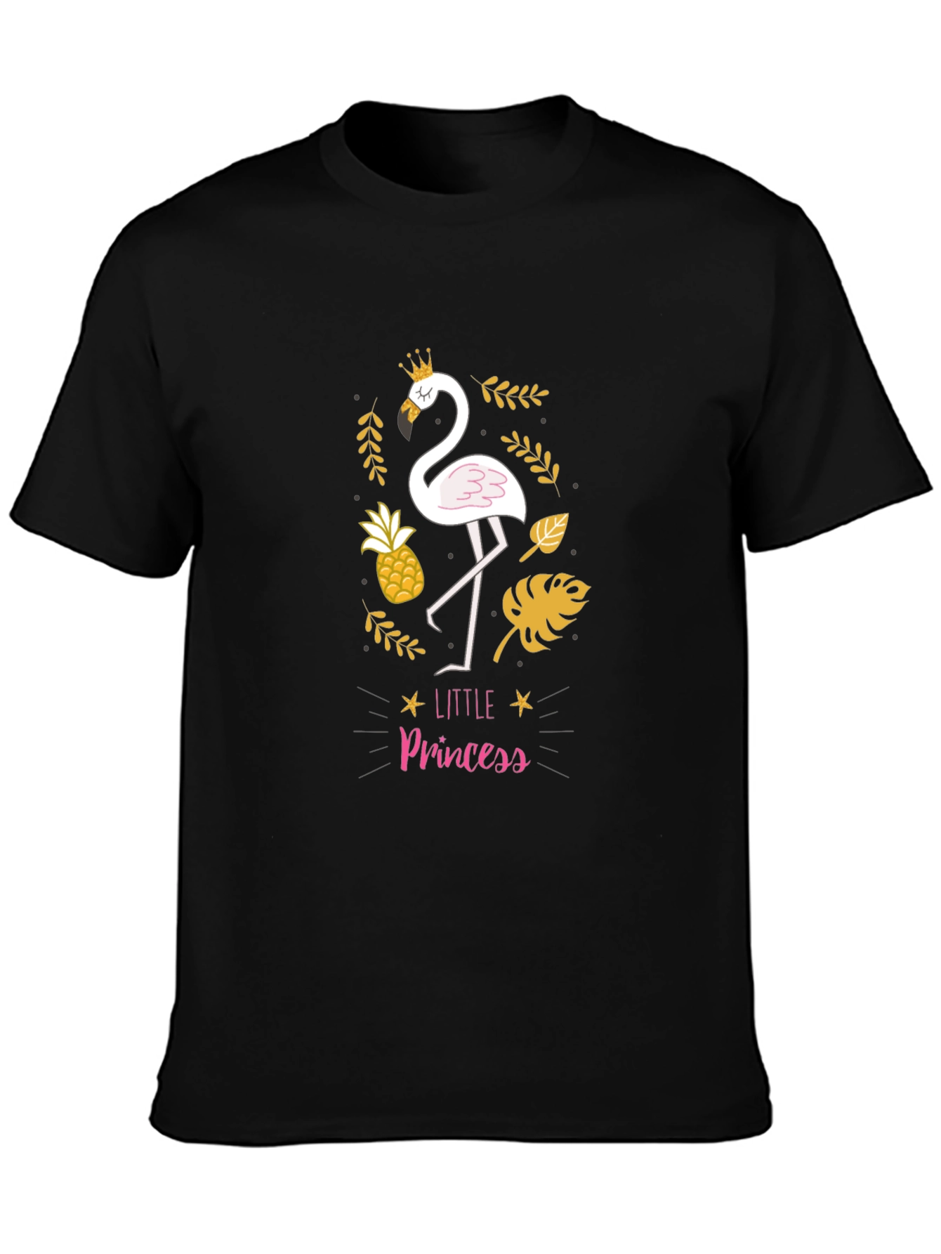 Black Little Princess Flamingo Black T-Shirt view 3