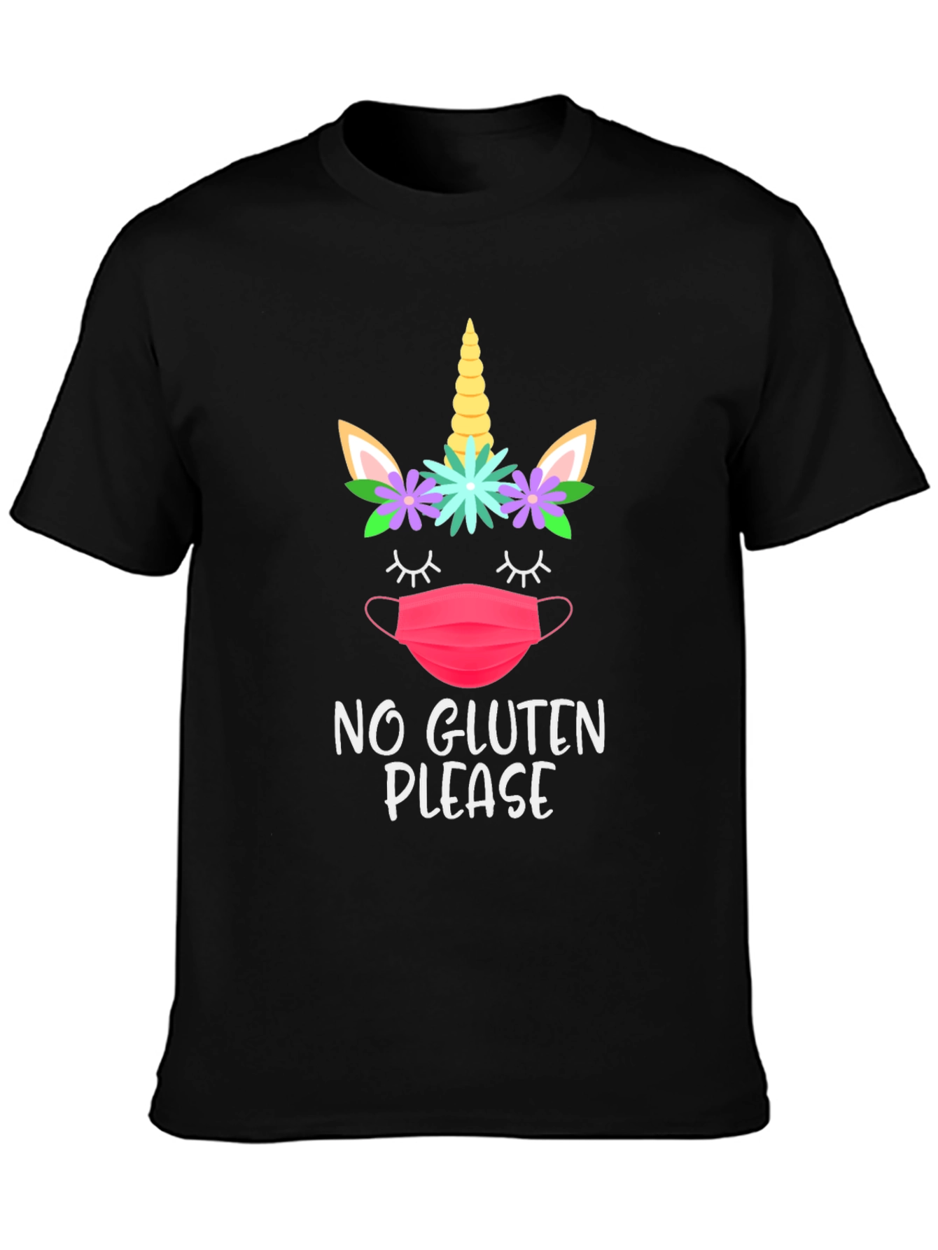 Black No Gluten Please Unicorn Face Mask T-Shirt view 3