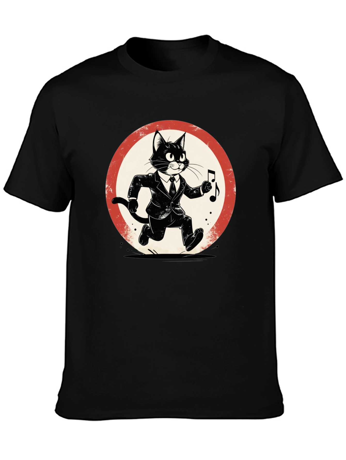 Black Cool Cat Jazz Musician Black T-Shirt view 3