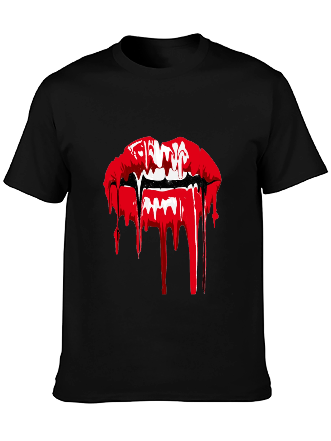 Black Vampire Lips Graphic T-Shirt - Black view 3