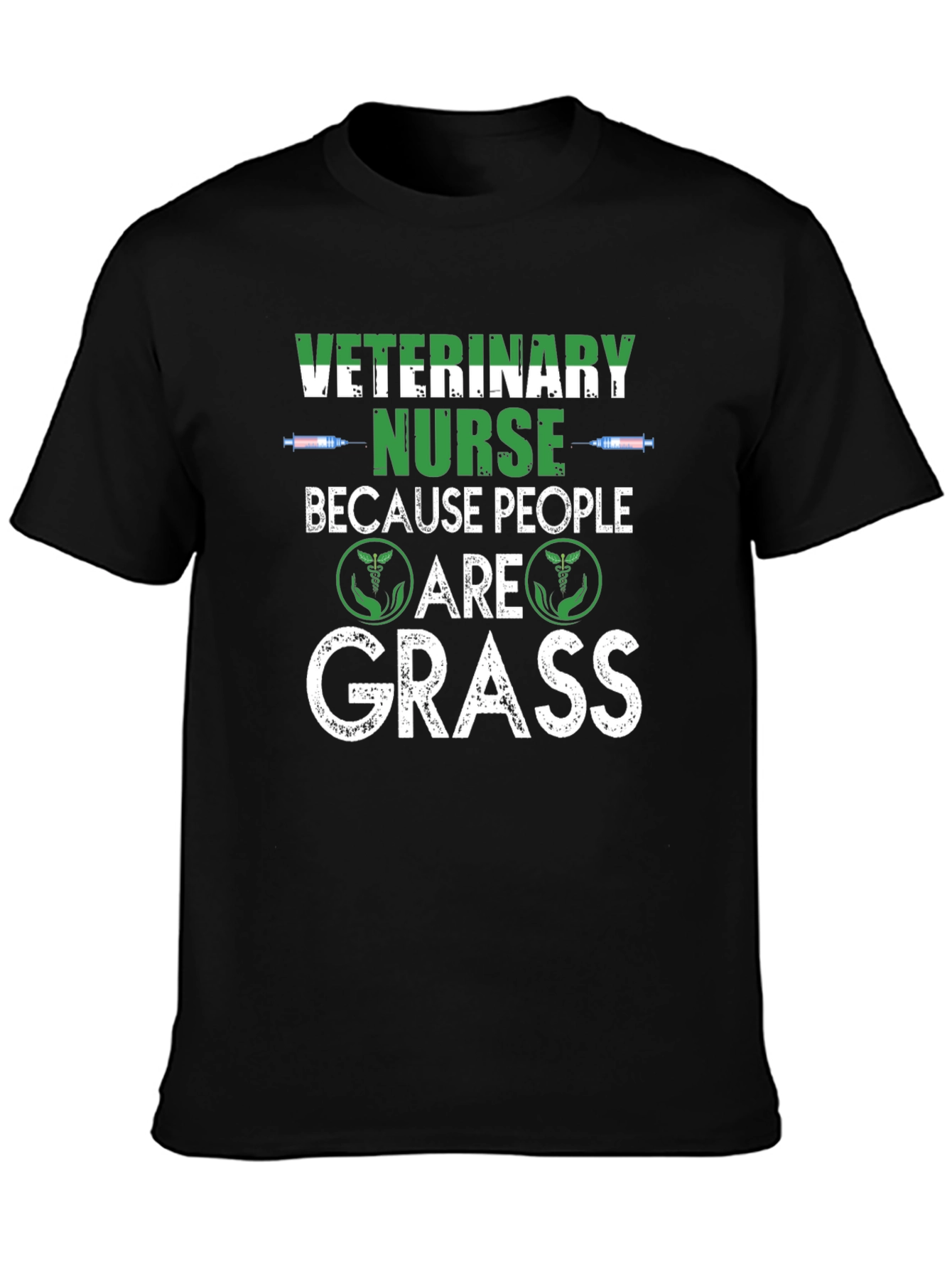 Black Veterinary Nurse T-Shirt - Because People Are Grass view 3