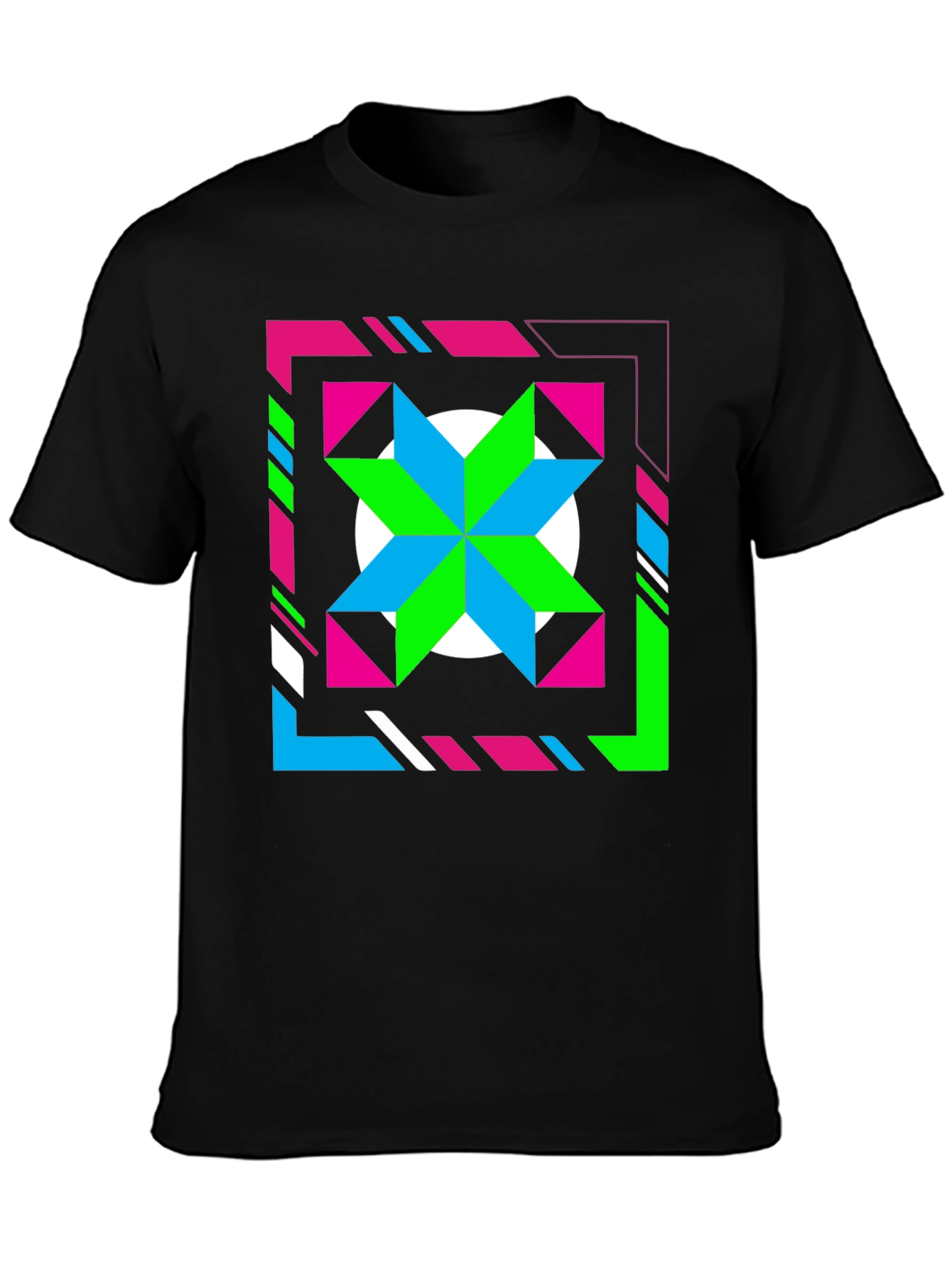 Black Retro Geometric Star Graphic Tee - Black view 3