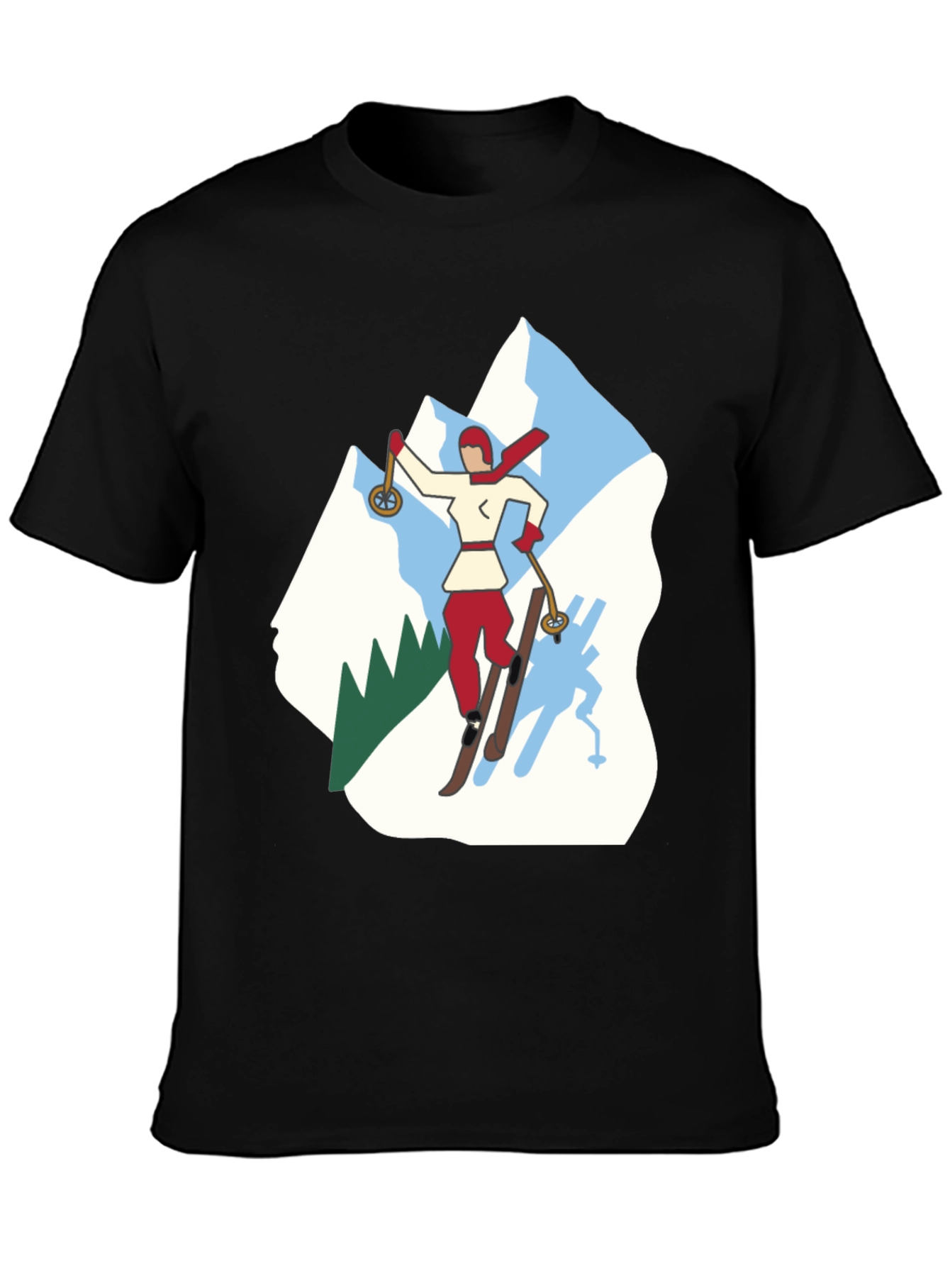 Black Retro Skiing Graphic Tee - Black Cotton T-Shirt view 3