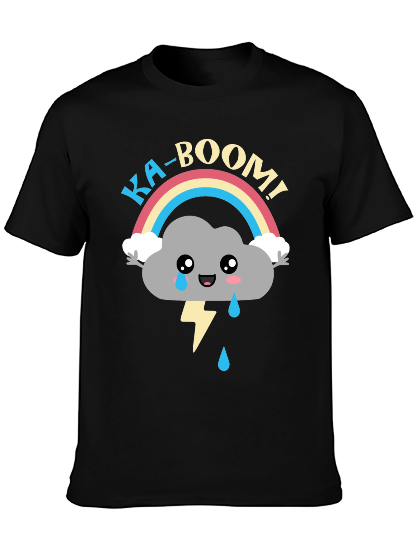 Black Ka-Boom Rainbow Cloud T-Shirt Funny Graphic Tee view 3