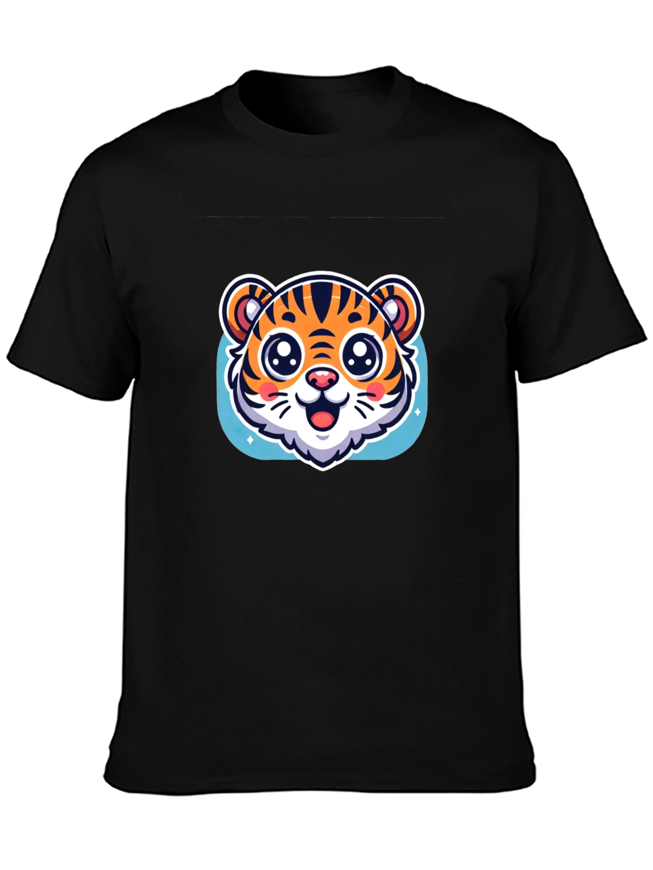 Black Cute Tiger Graphic Black T-Shirt view 3