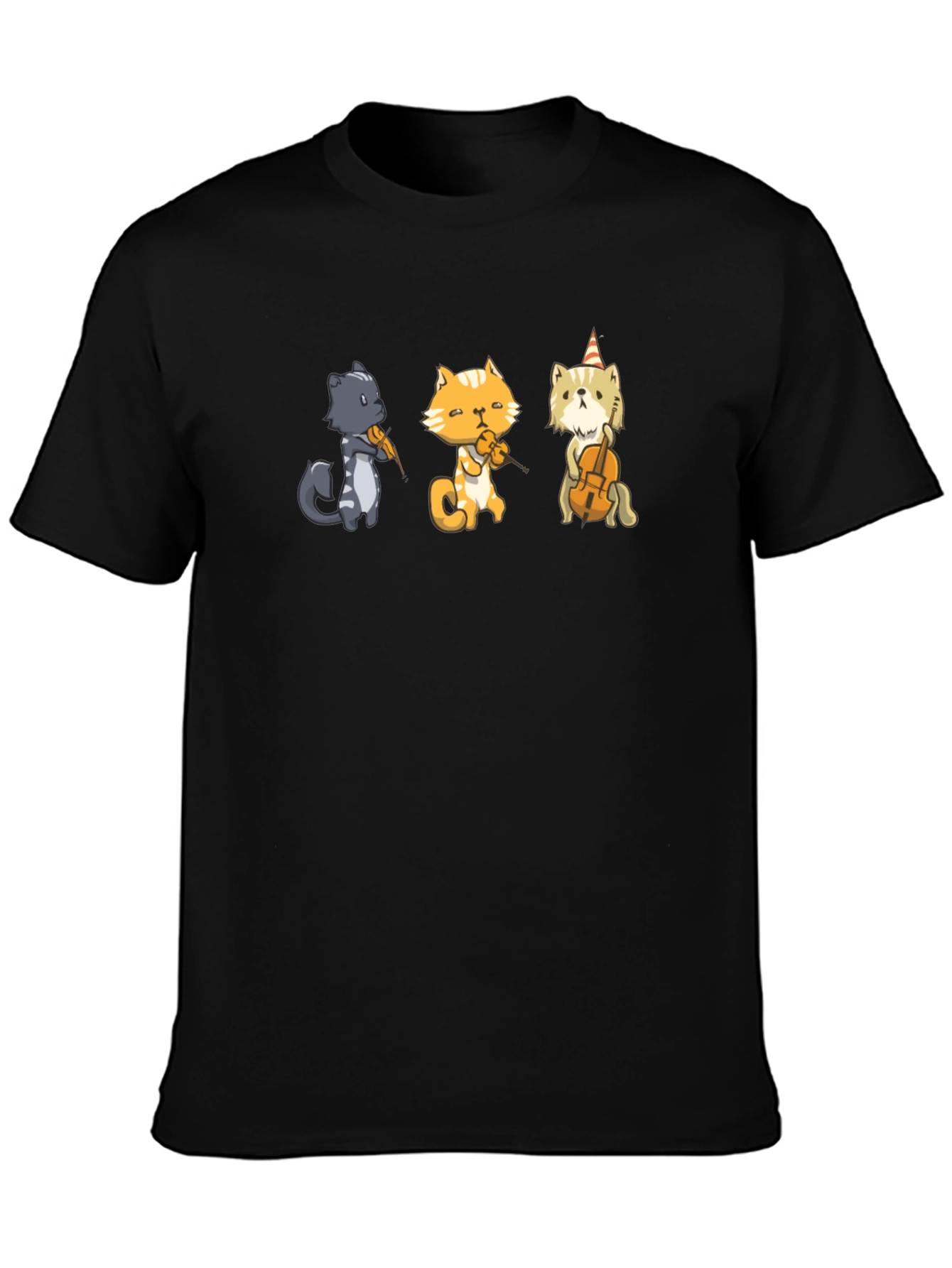Black Cat Musicians T-Shirt - Black Cotton Tee view 3