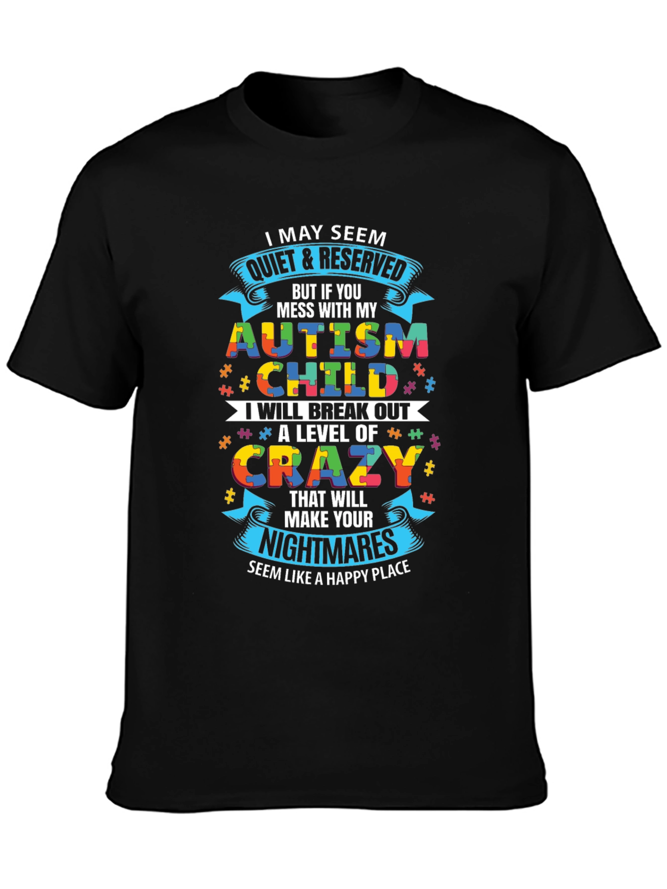 Black Autism Child Crazy Level Novelty T-Shirt view 3