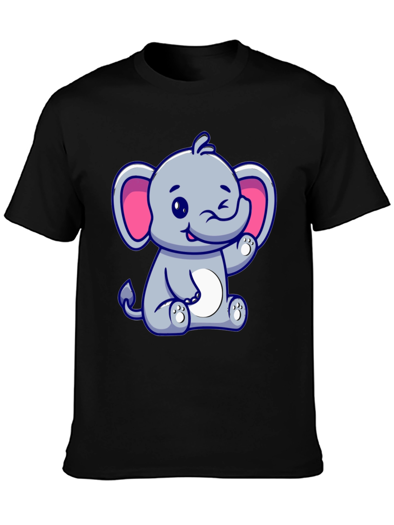 Black Cute Cartoon Elephant Graphic Tee - Black Cotton Shirt view 3