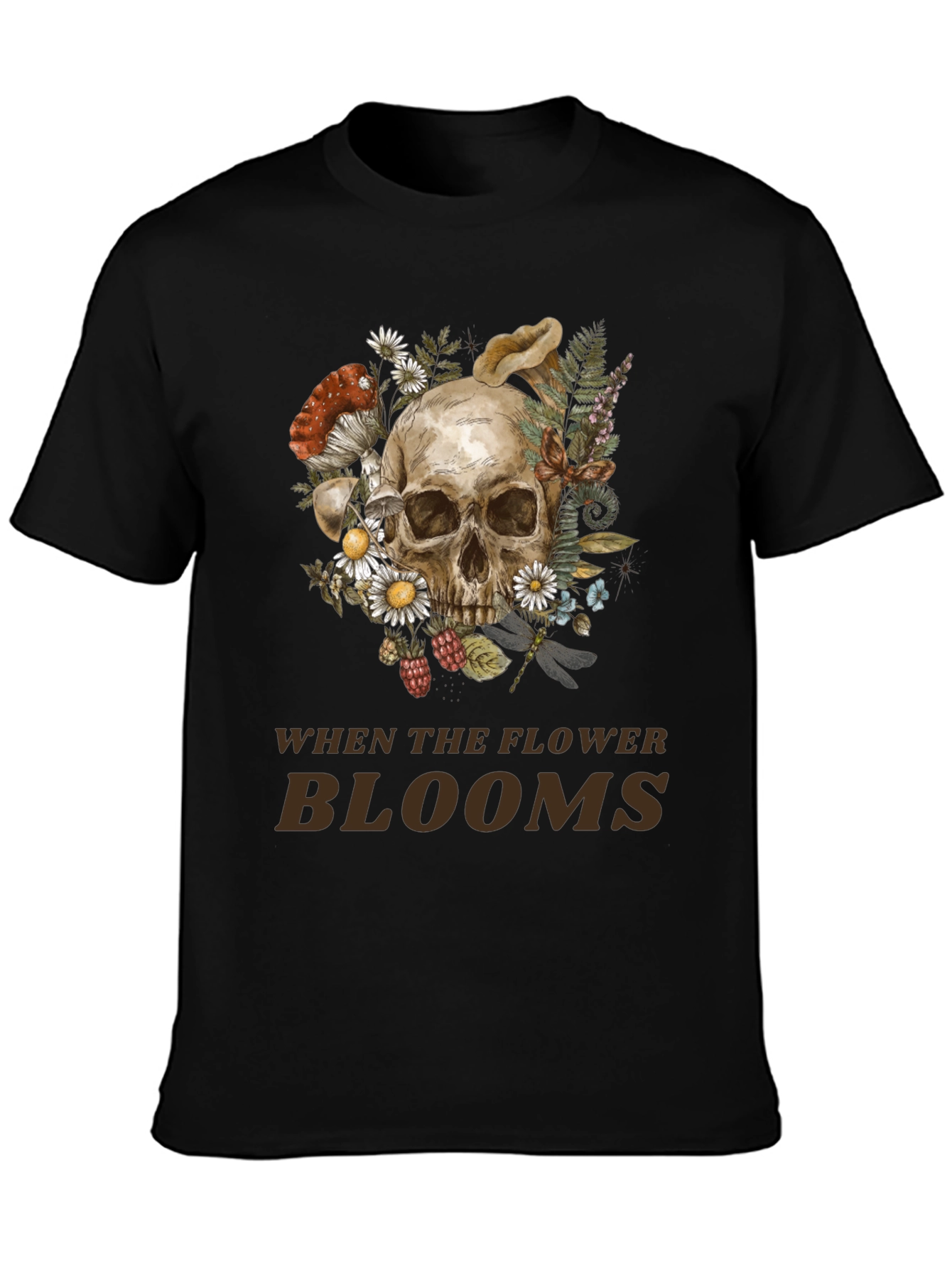 Black Skull and Floral Graphic Print Tee view 3