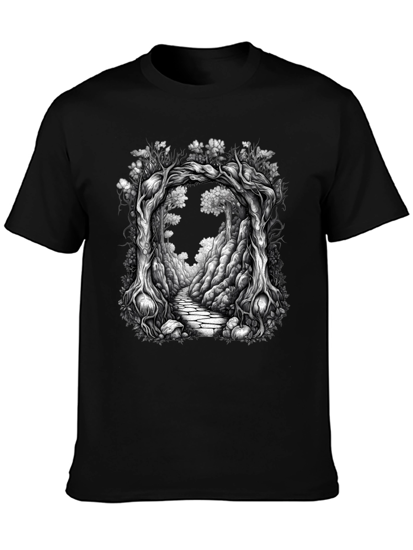 Black Enchanted Forest Tree Archway Graphic Tee view 3