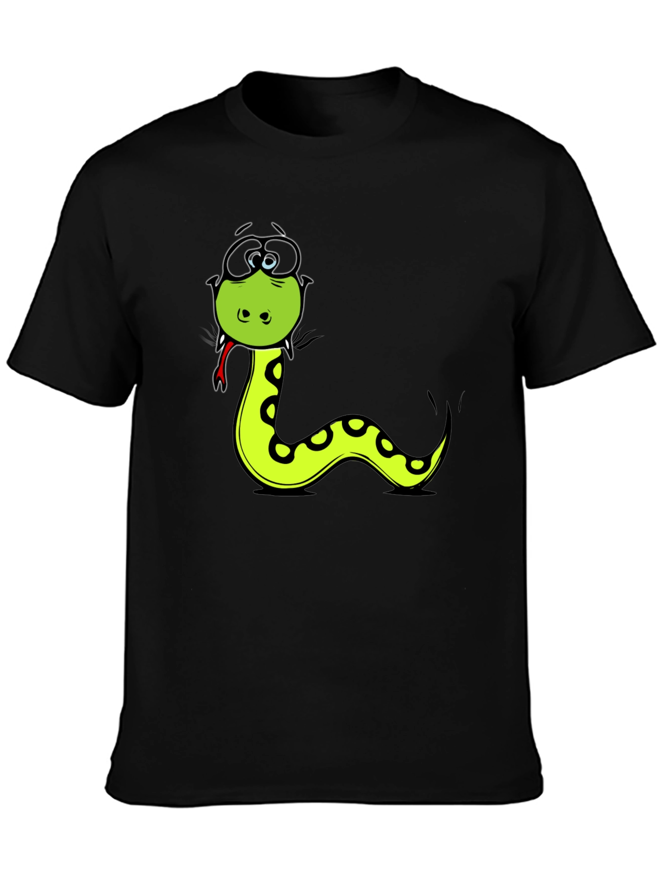 Black Funny Snake Cartoon Graphic T-Shirt view 3