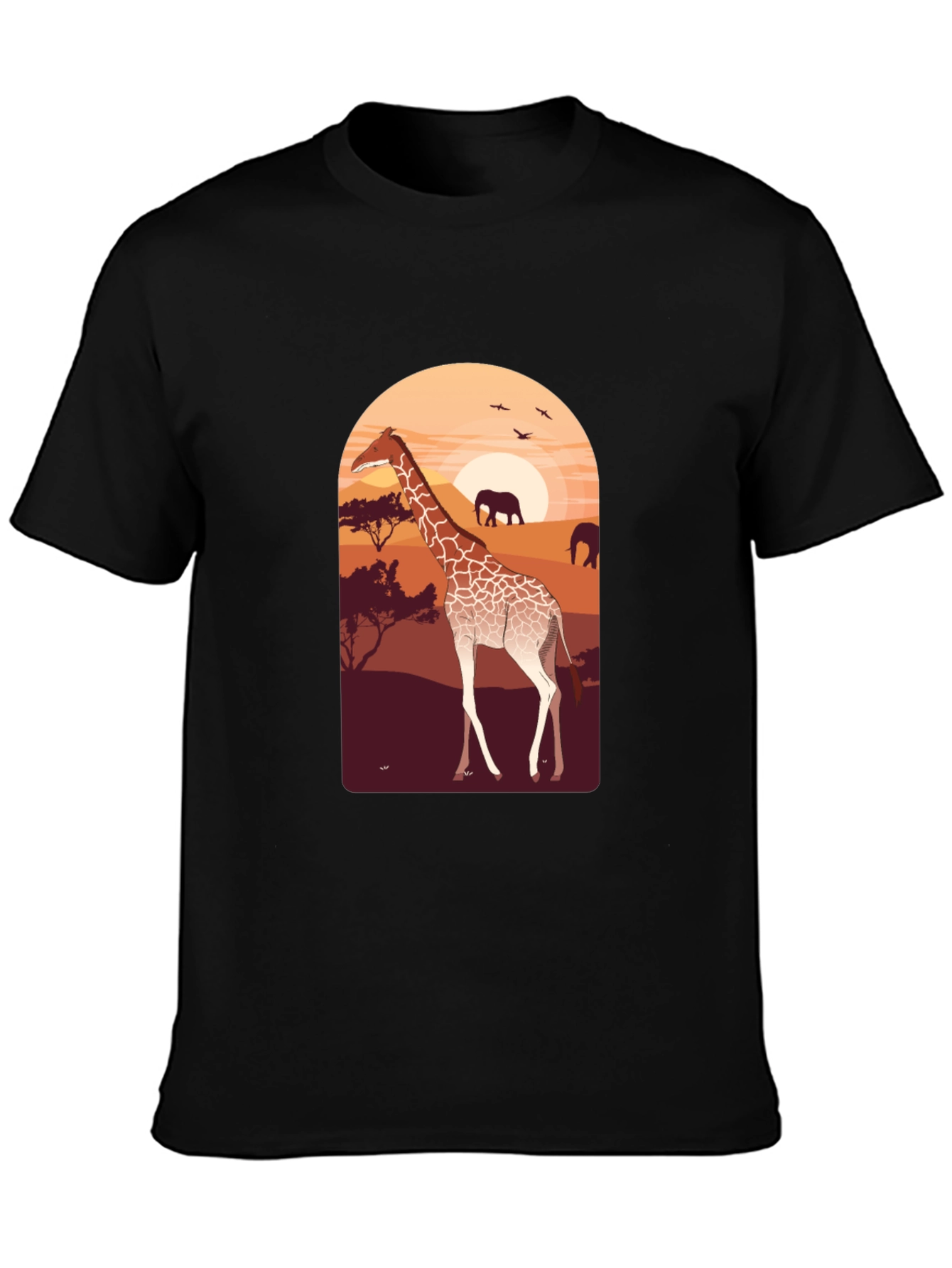 Black Safari Giraffe Graphic Tee - Unisex Black T-Shirt view 3