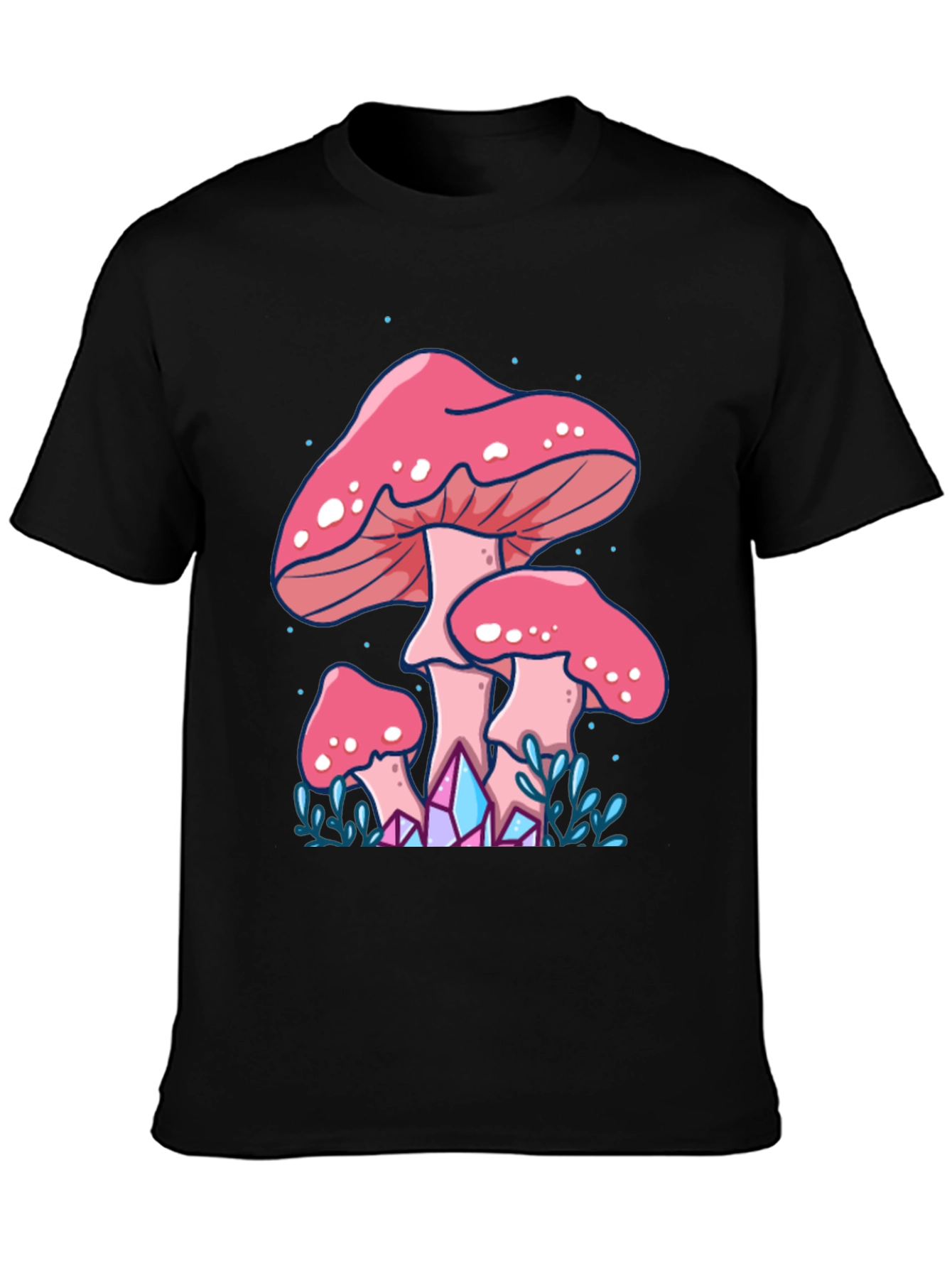 Black Mushroom Graphic Tee - Trippy Forest Design view 3