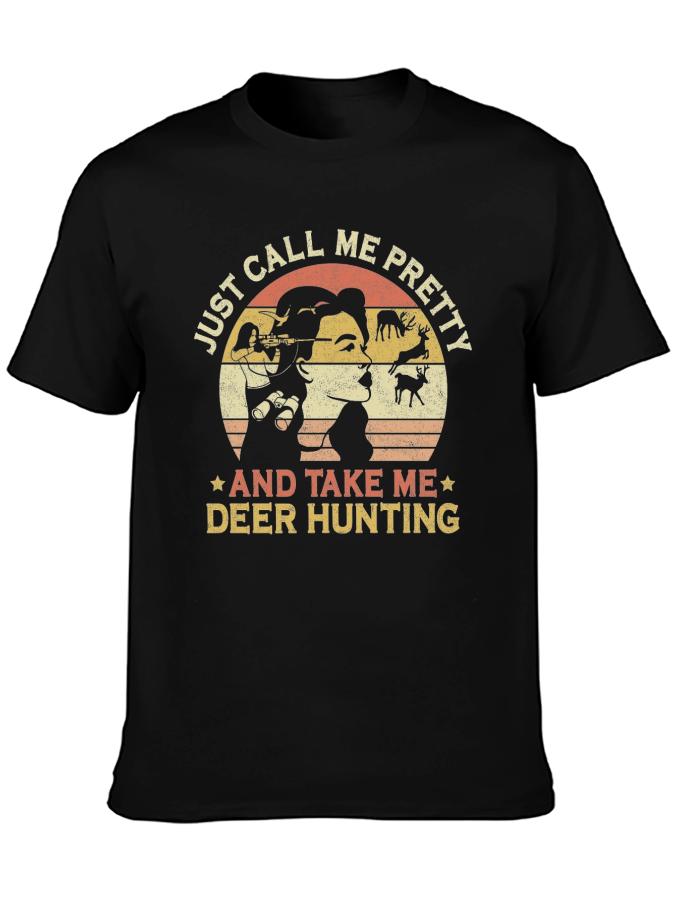 Black Just Call Me Pretty Deer Hunting Graphic Tee view 3