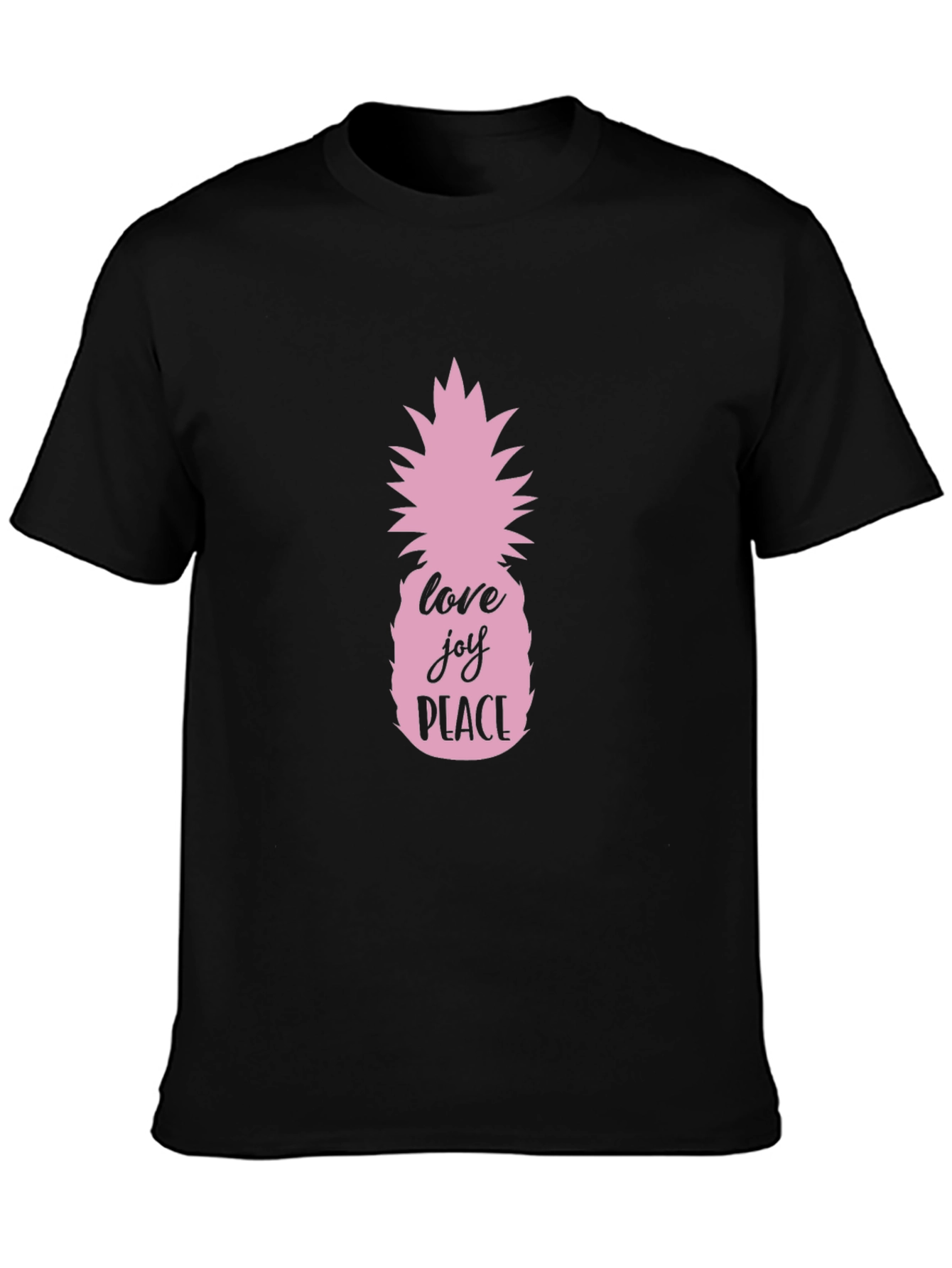 Pink Pineapple Love Joy Peace Black T-Shirt - 3