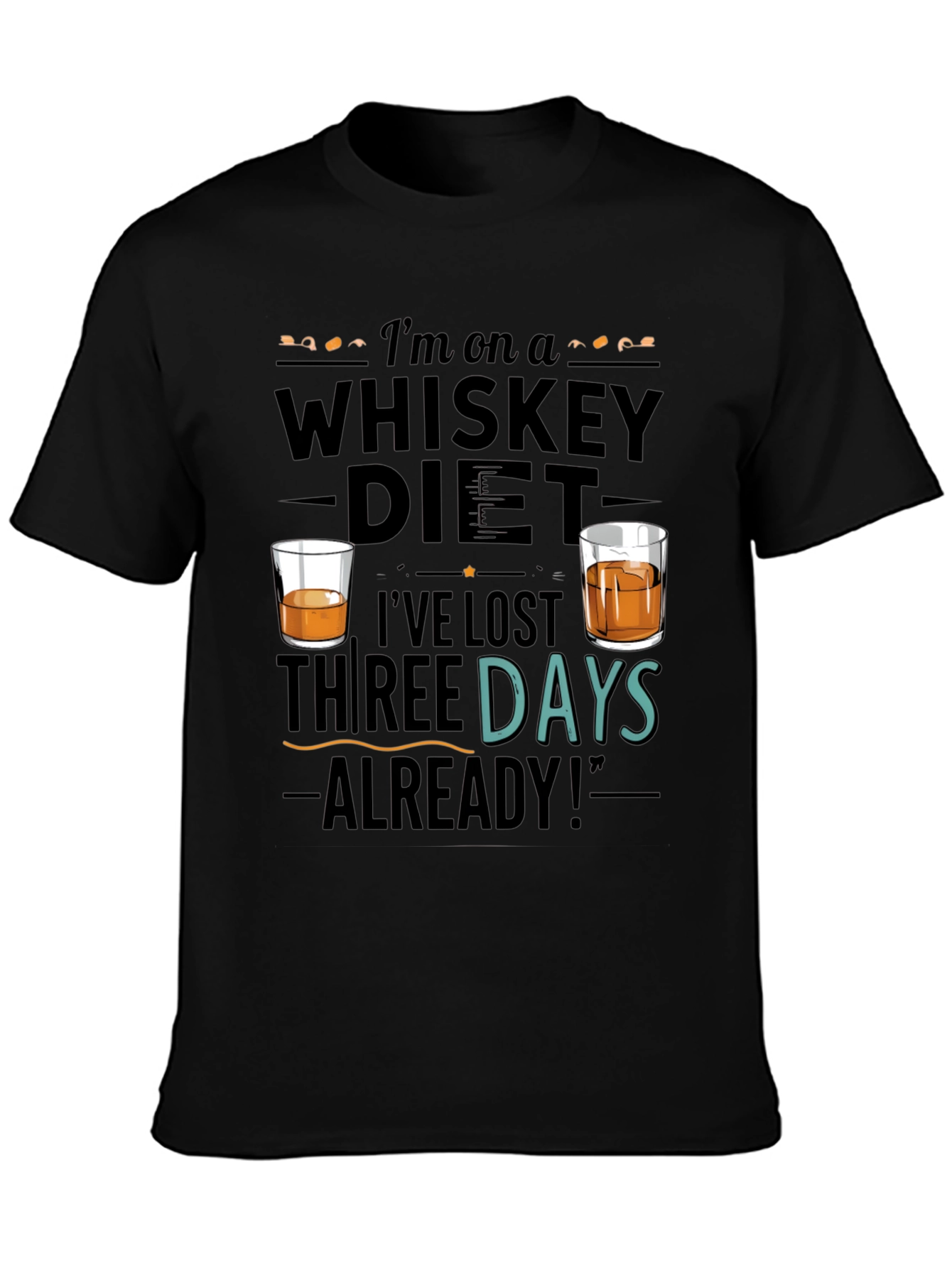 Black Whiskey Diet Funny Graphic T-Shirt view 3