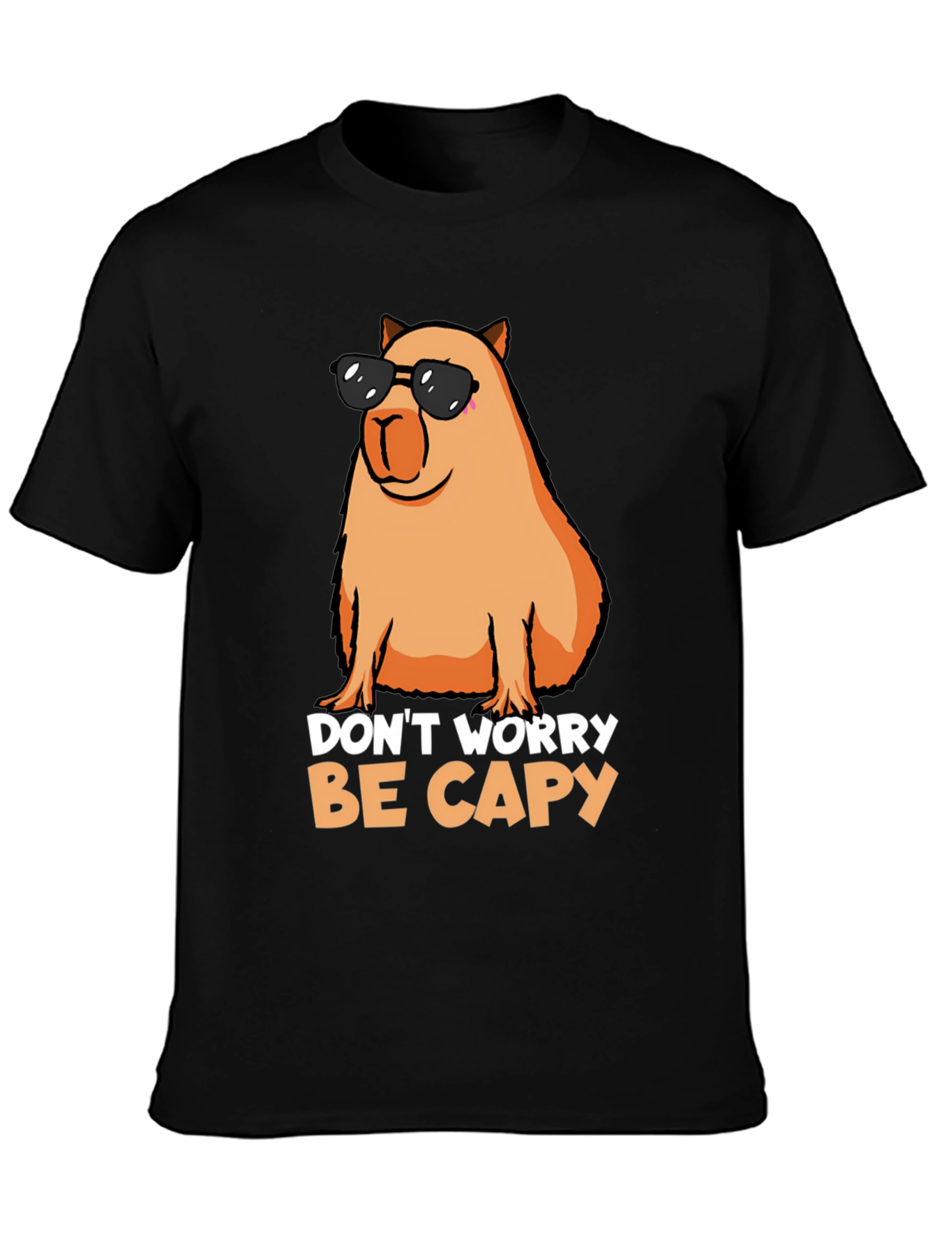 Black Don't Worry Be Capy T-Shirt view 3