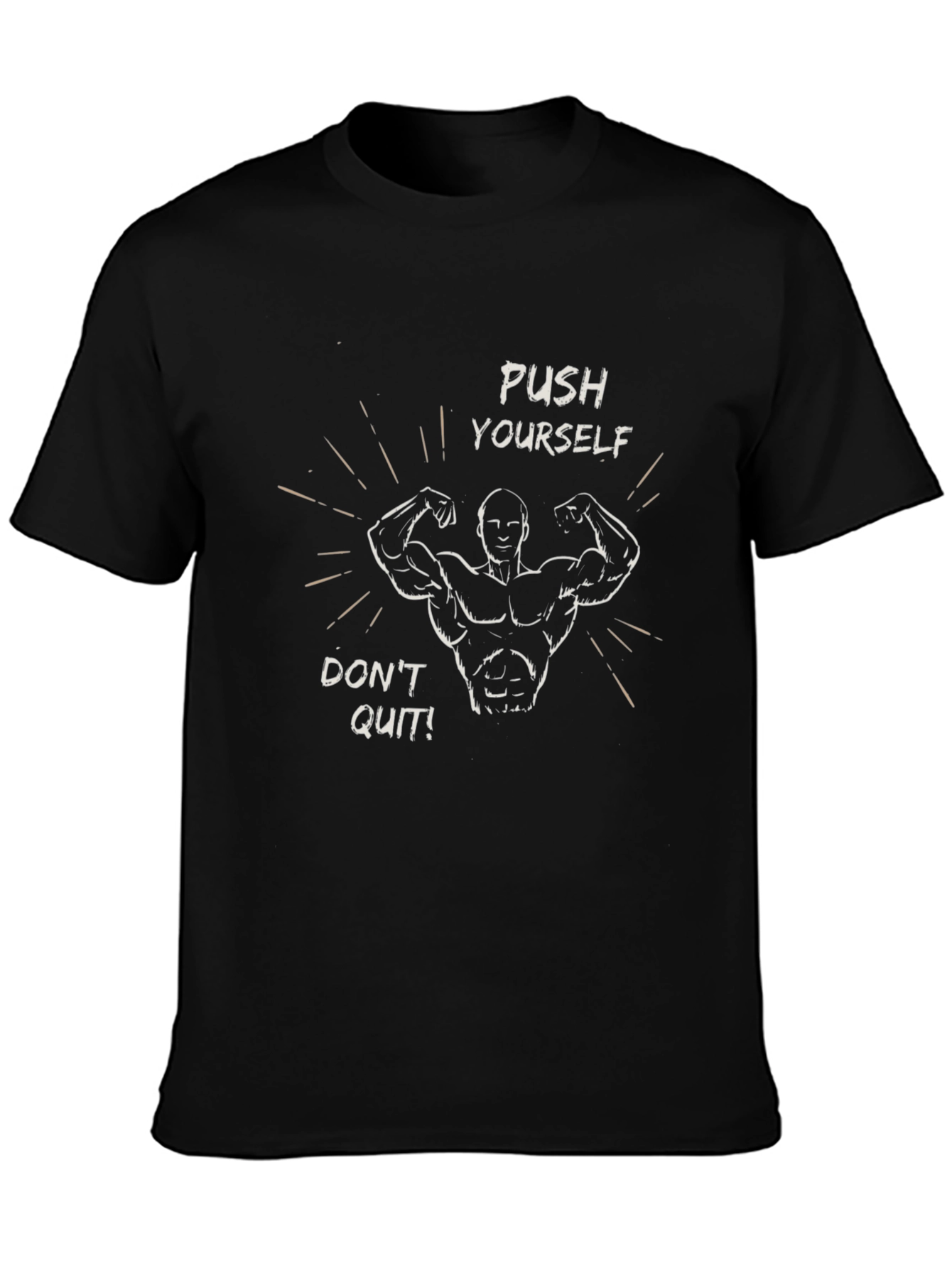 Black Motivational Push Yourself Graphic Tee - Black view 3