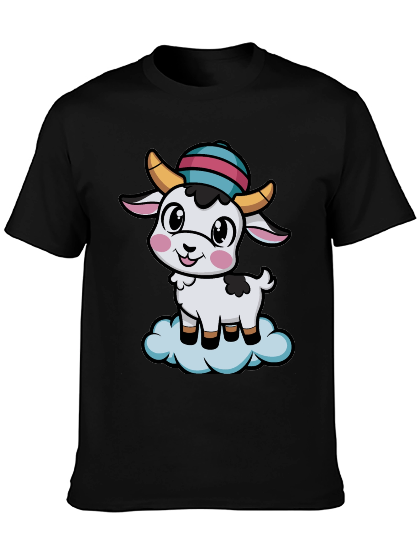 Black Cute Goat Cartoon T-Shirt view 3