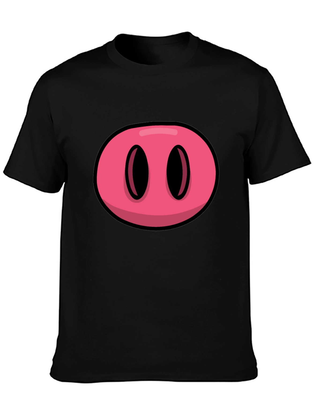 Black Cartoon Pig Nose Graphic Black T-Shirt view 3
