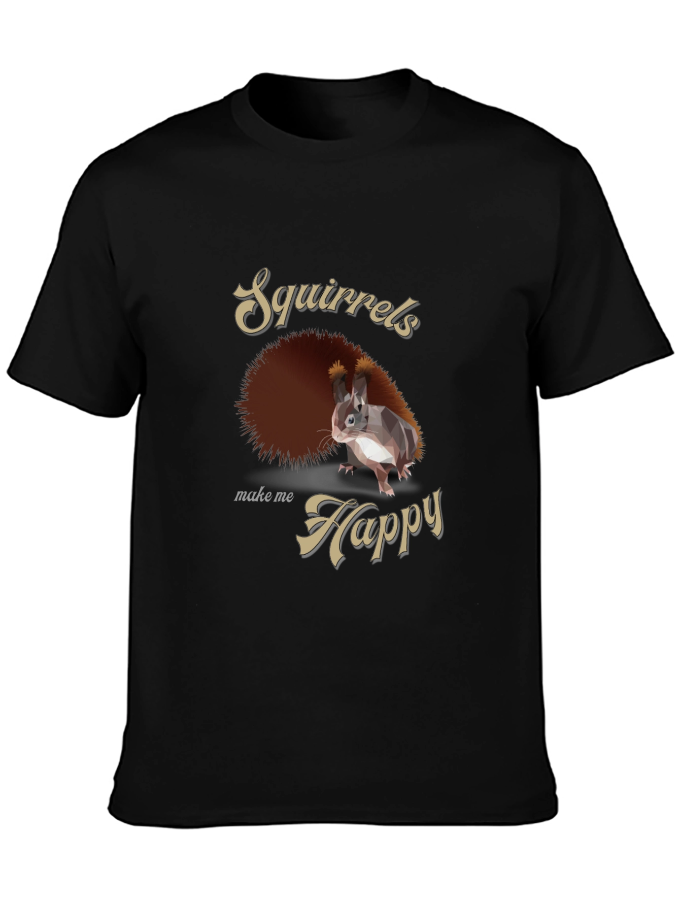 Black Squirrels Make Me Happy Graphic Tee - Casual Black T-Shirt view 3