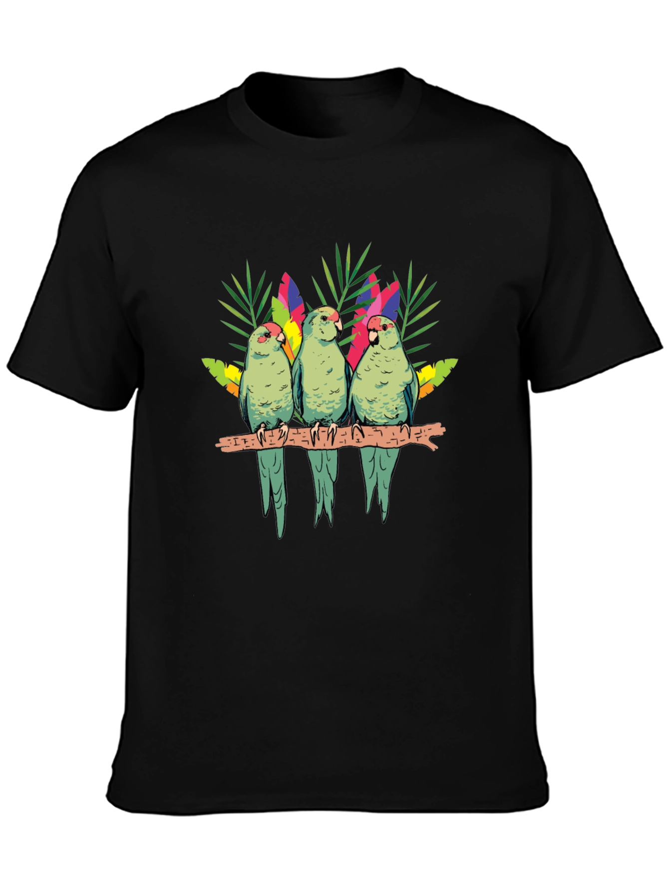 Black Parrot Trio Graphic Tee - Tropical Bird Shirt view 3