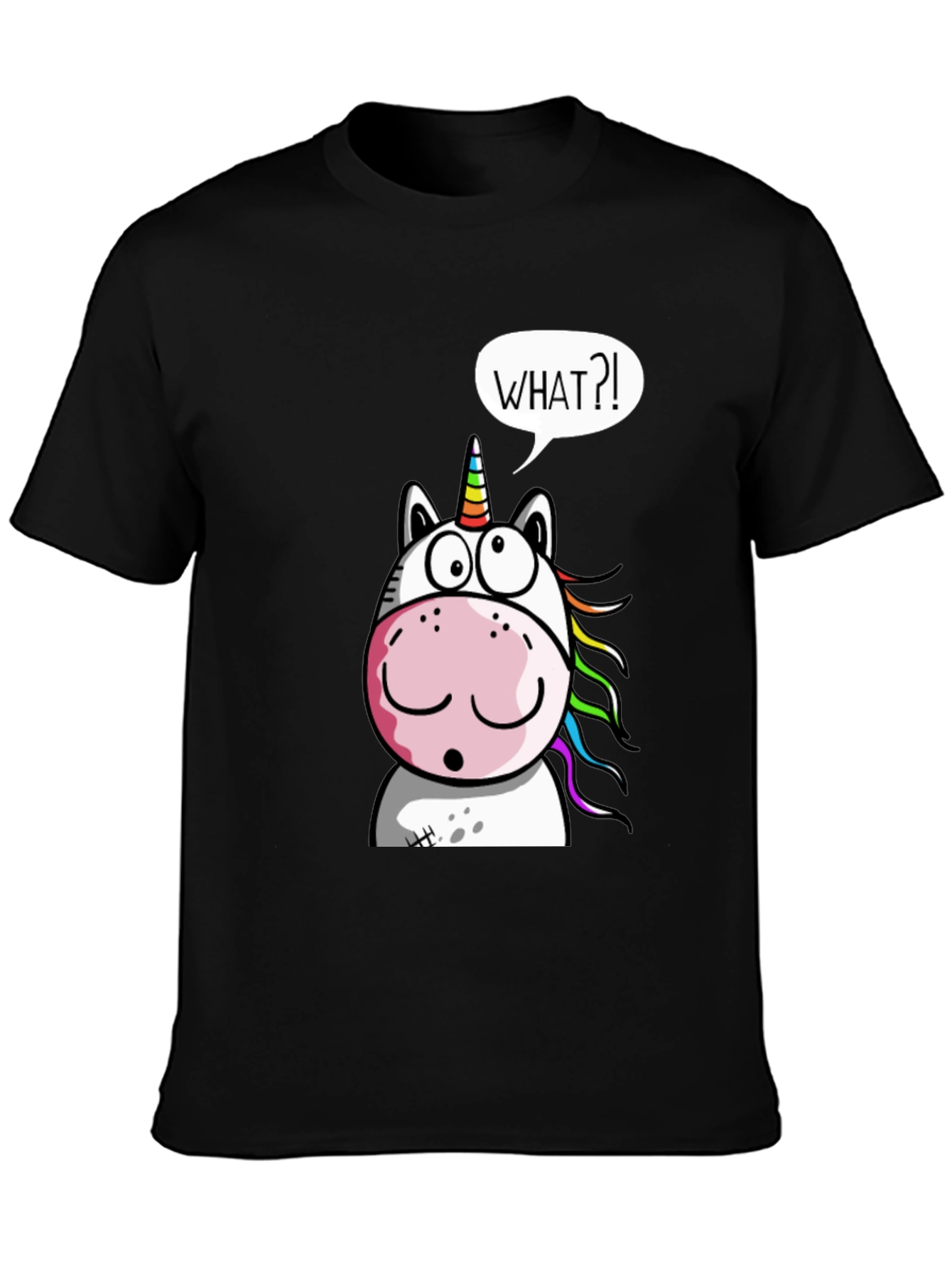 Black Unicorn What?! Graphic Print Black T-Shirt view 3