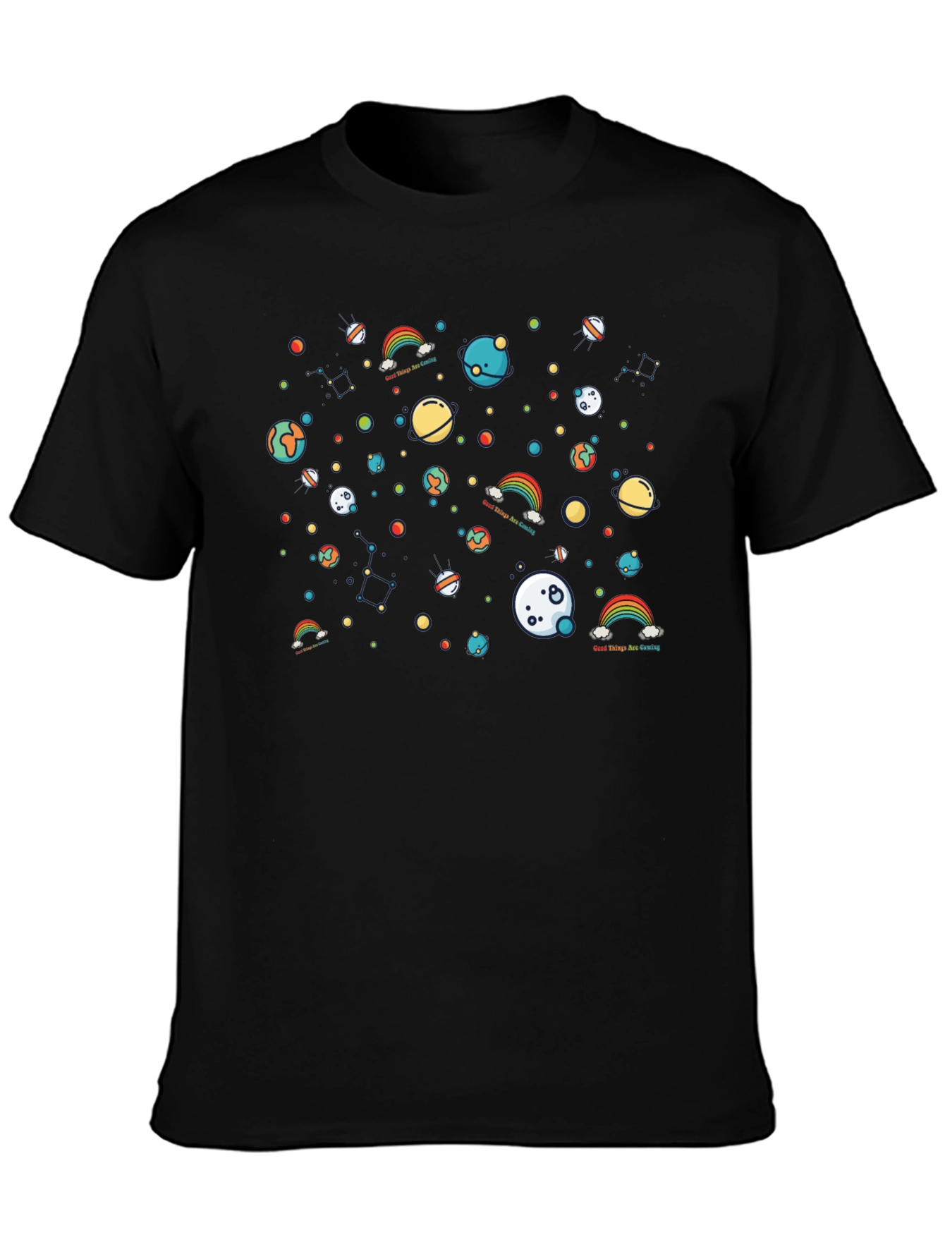 Black Cosmic Rainbows Graphic T-Shirt - Soft Cotton Blend view 3