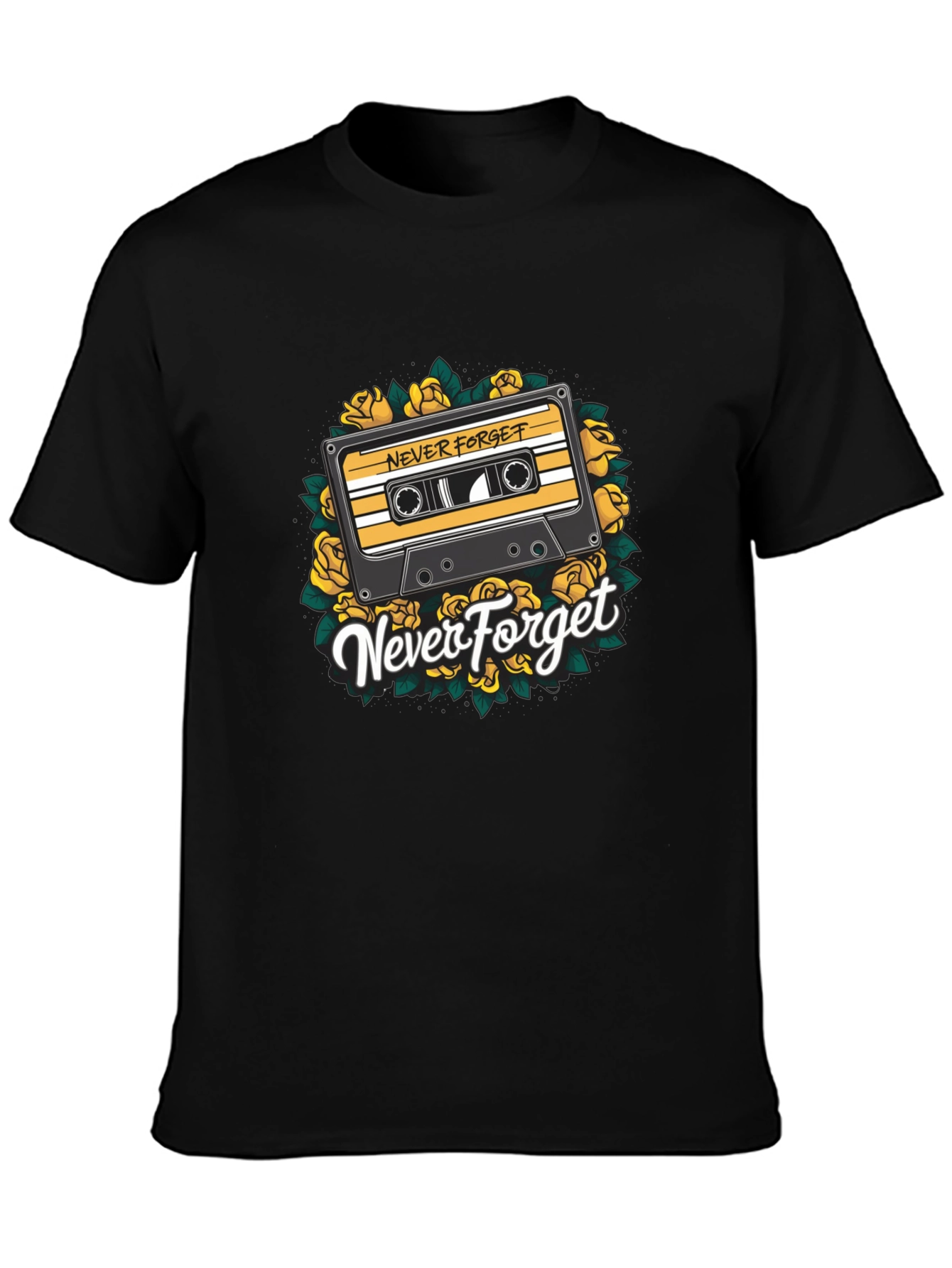 Black Retro Cassette & Roses Graphic T-Shirt - Never Forget view 3