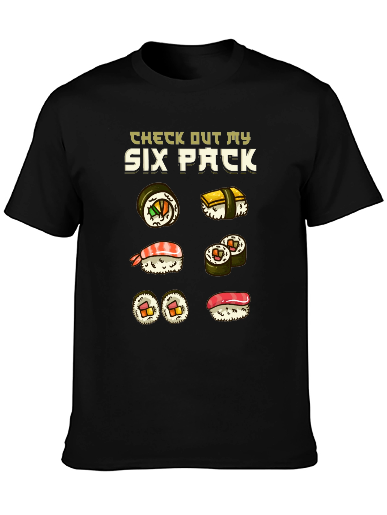 Black Sushi Six Pack Funny T-Shirt view 3