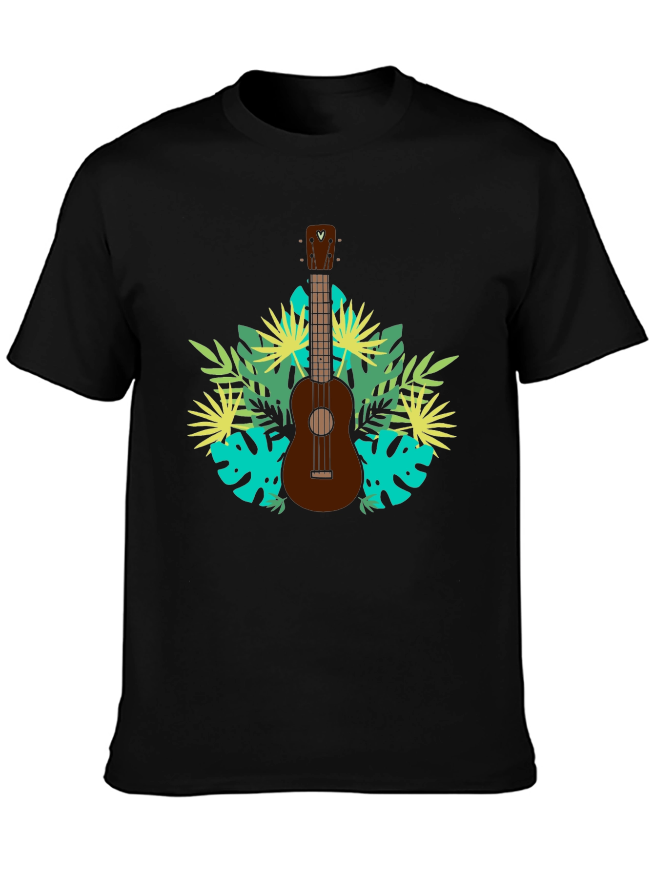 Black Tropical Ukulele T-Shirt - Island Vibes view 3