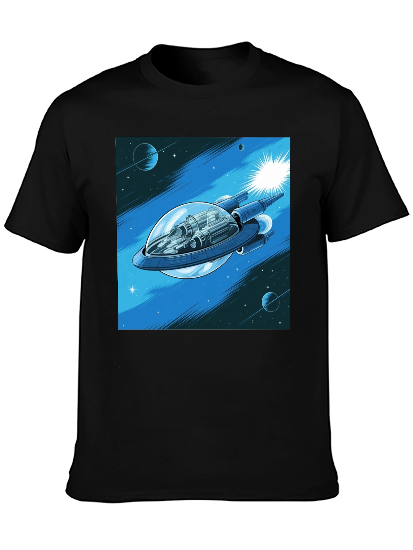 Black Sci-Fi Spaceship Graphic T-Shirt view 3