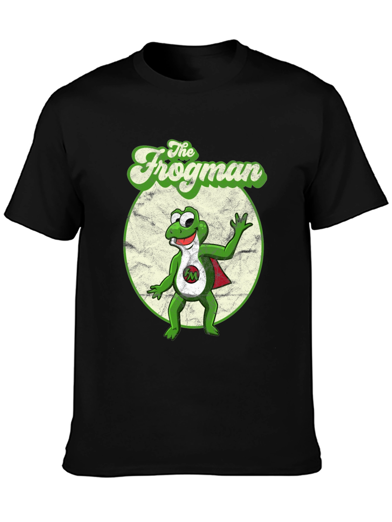 Black The Frogman Black T-Shirt - Retro Cartoon Superhero Tee view 3