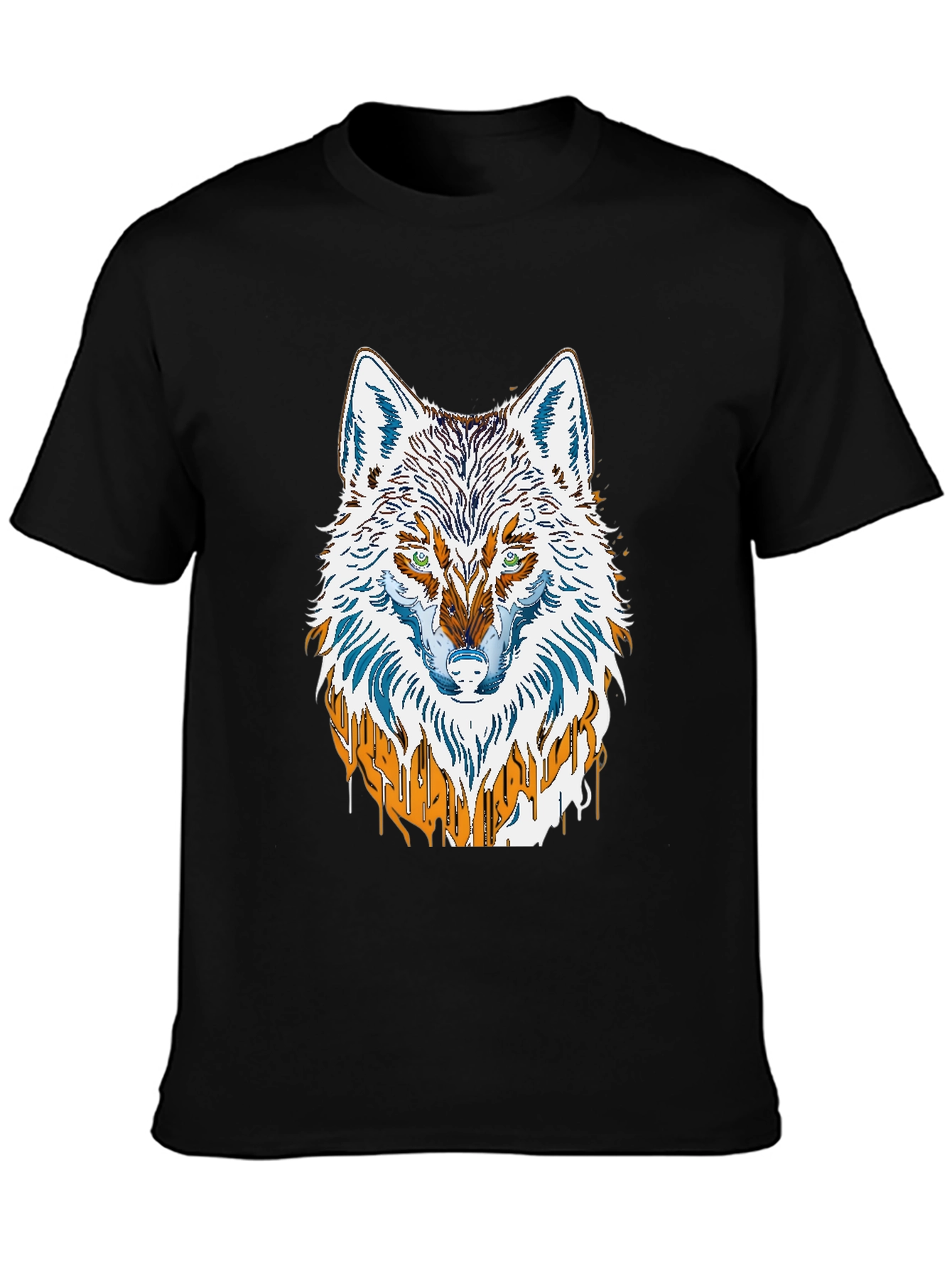 Black Wolf Graphic Print Men's Black T-Shirt view 3