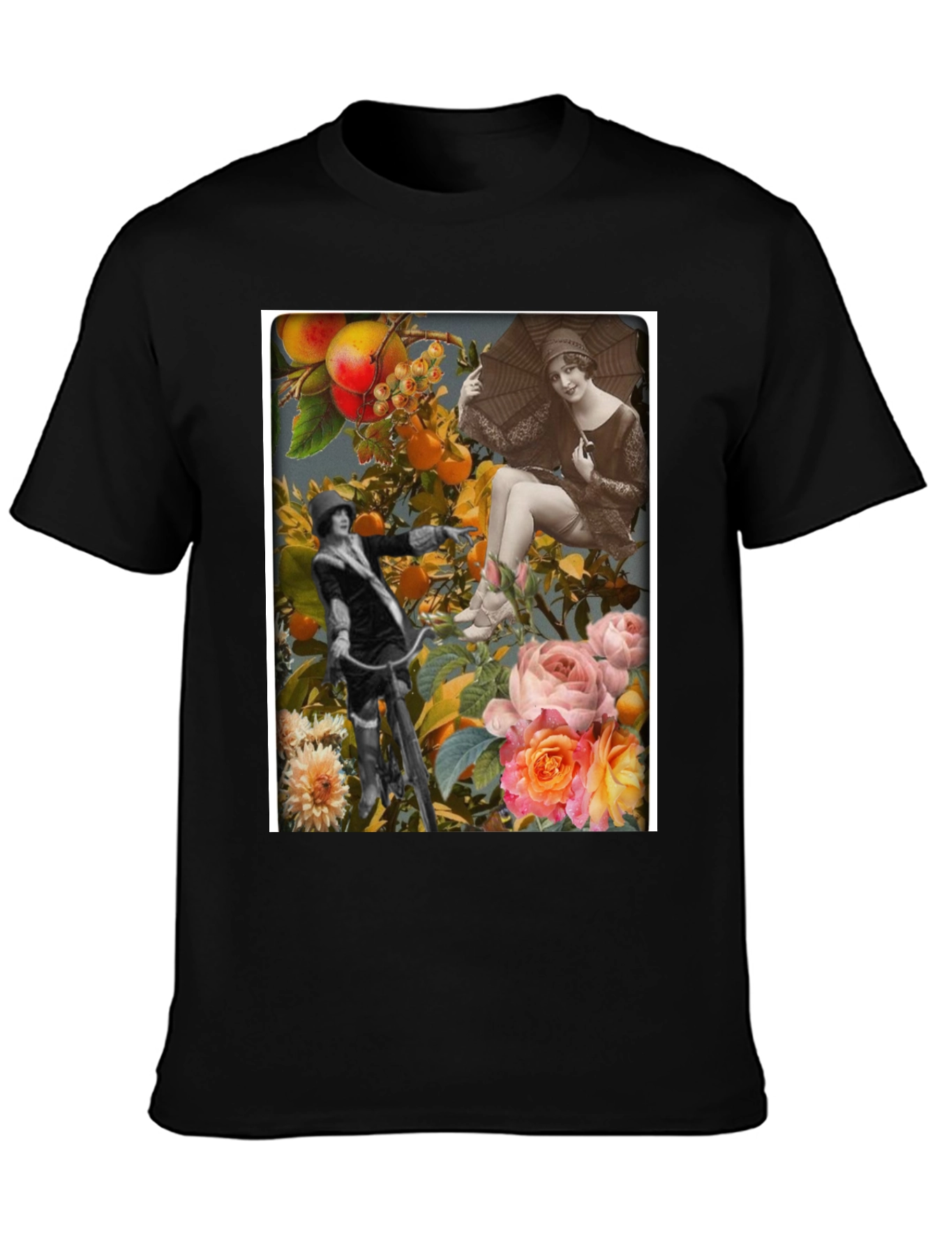 Black Vintage Collage Print Black T-Shirt view 3