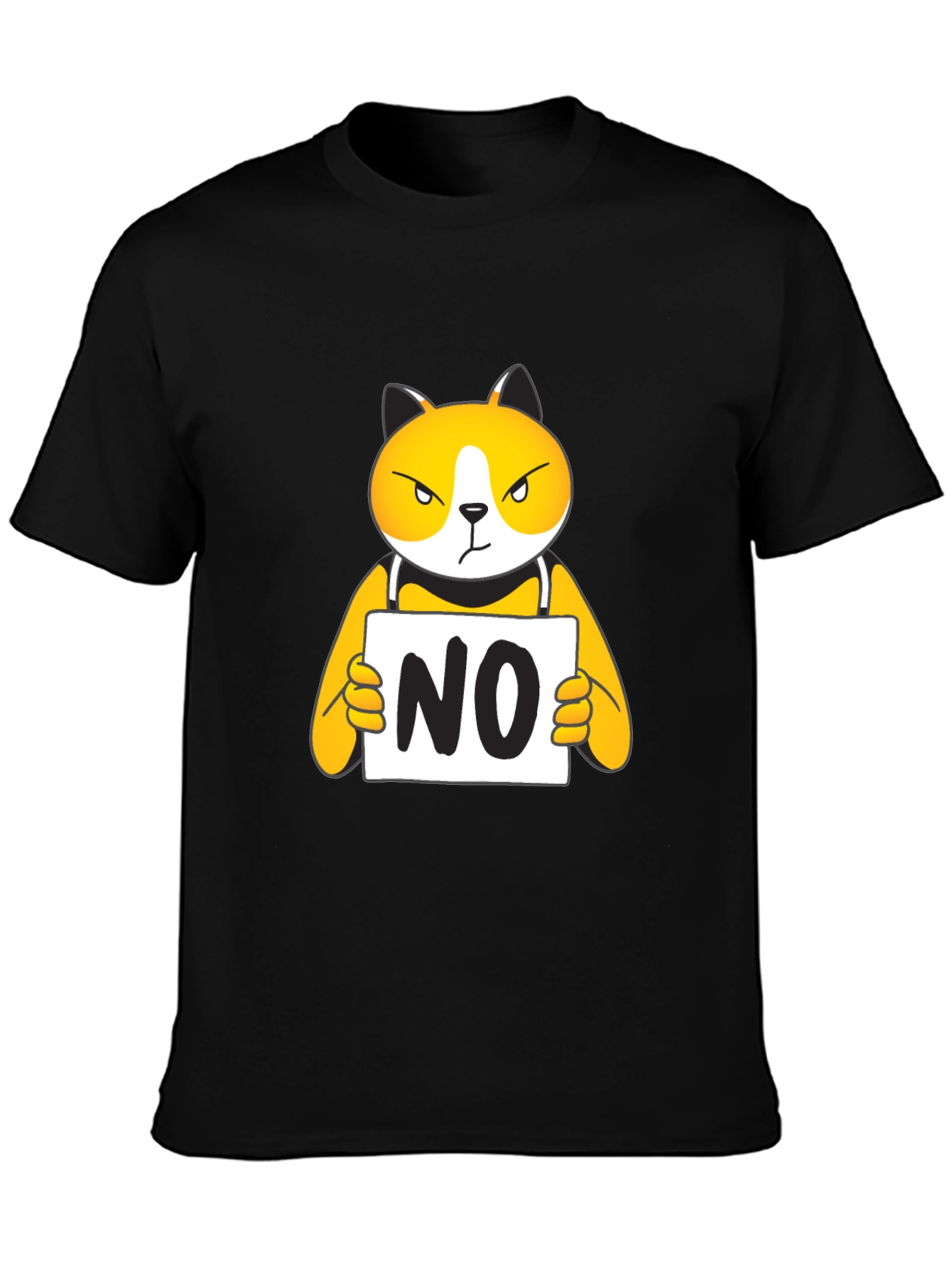 Black Funny 'NO' Cat Graphic T-Shirt view 3