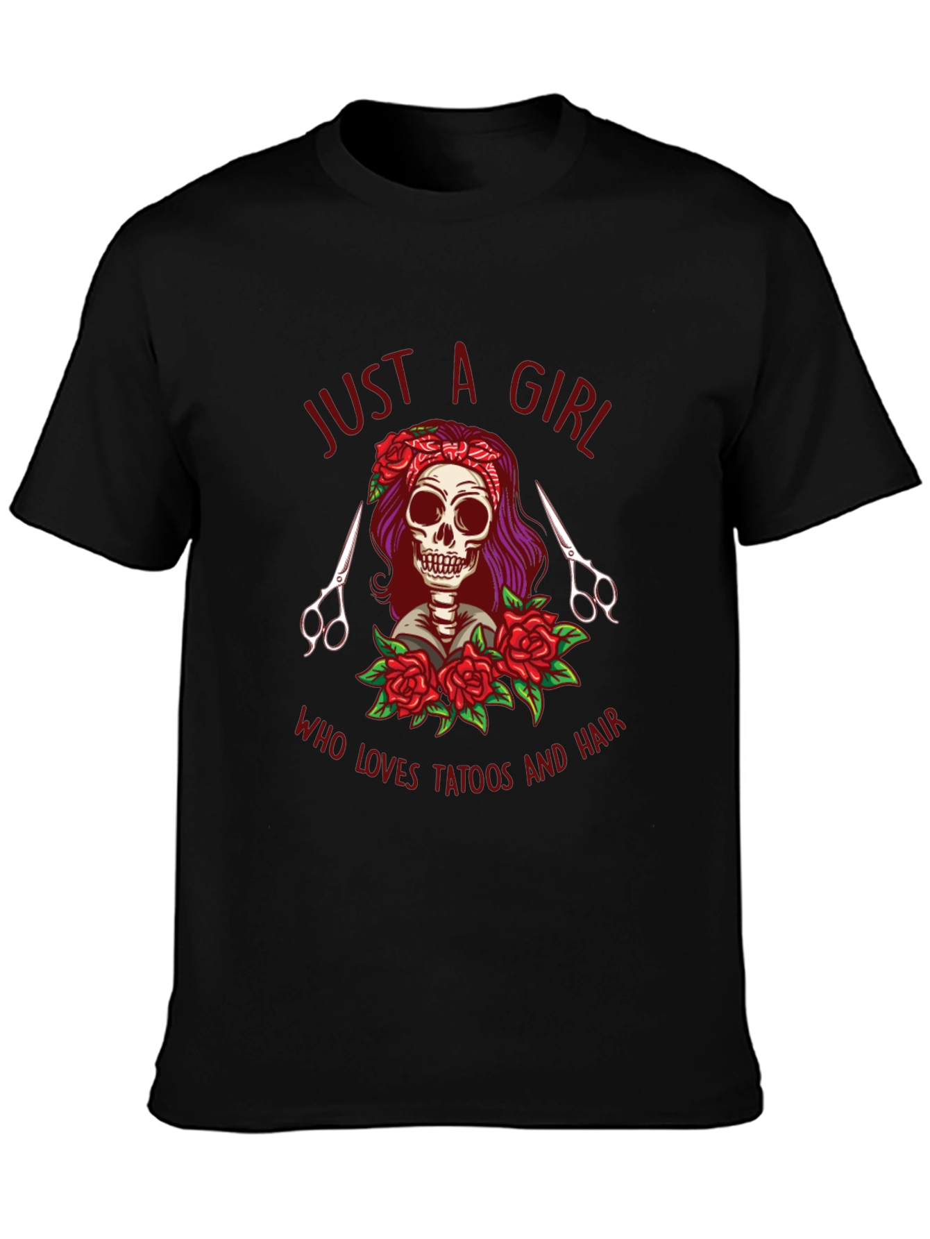 Black Just A Girl Who Loves Tattoos and Hair Graphic Tee view 3