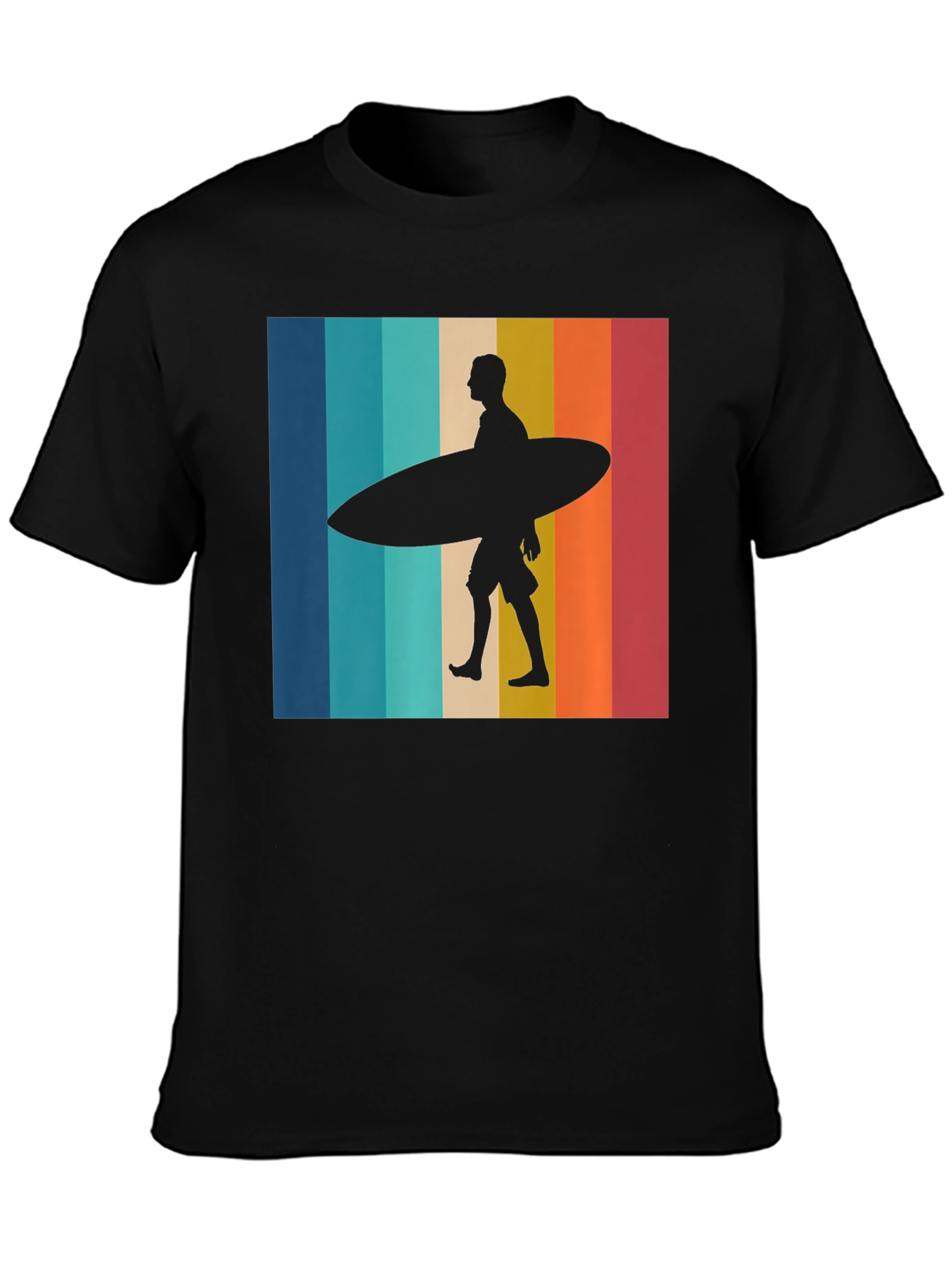 Black Retro Surfer Graphic Tee - Black Cotton T-Shirt view 3