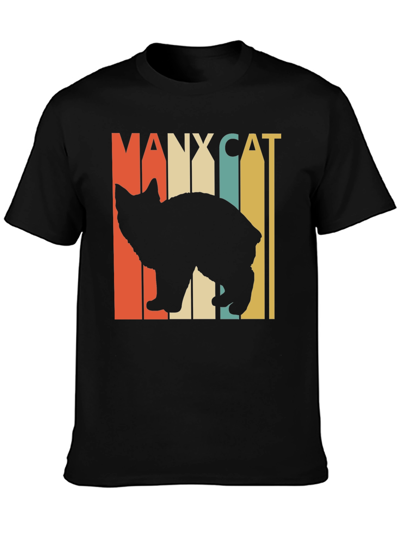Black Manx Cat Retro Style T-Shirt - Vintage Design view 3
