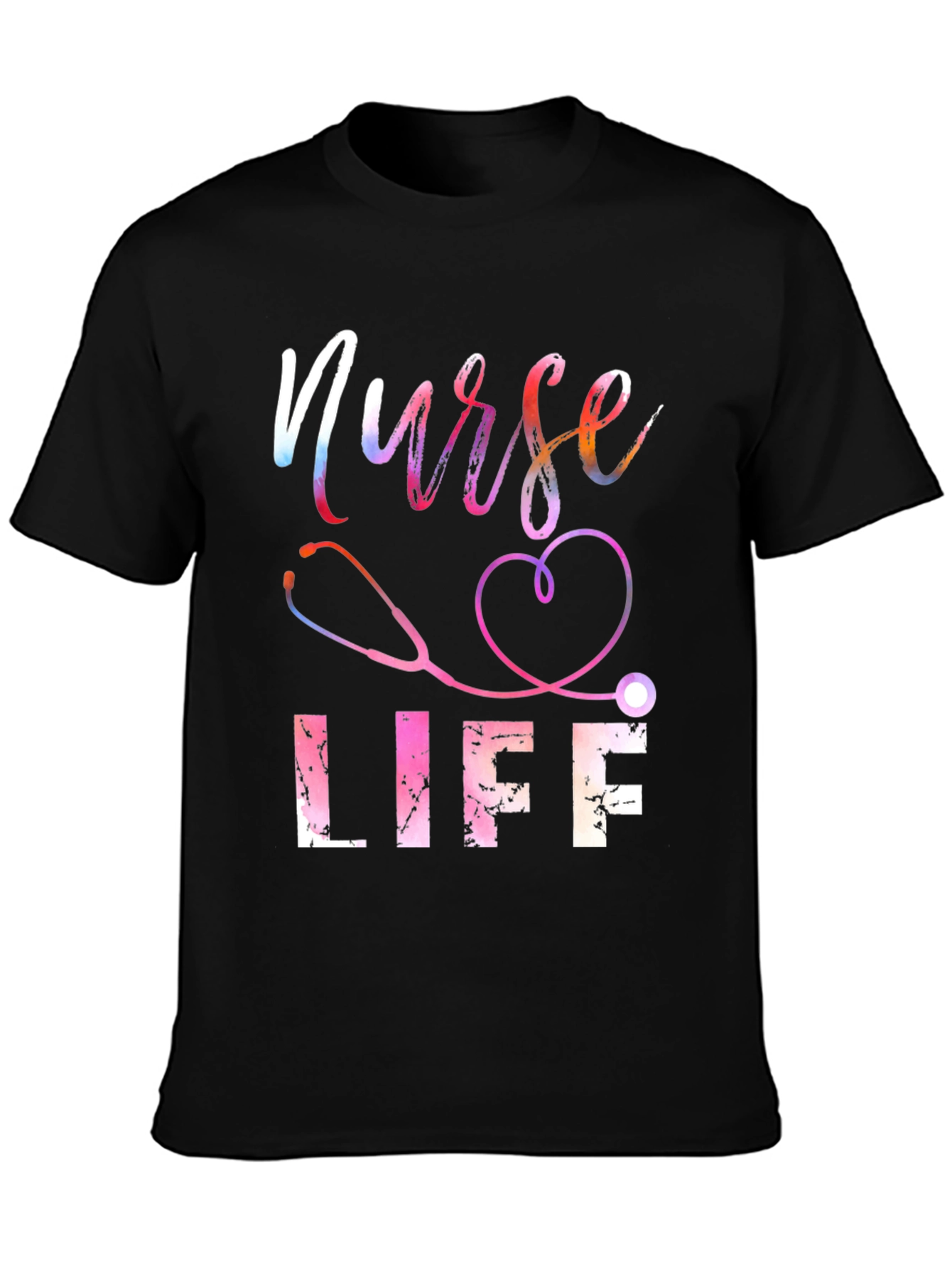 Black Nurse Life T-Shirt - Stethoscope Heart view 3